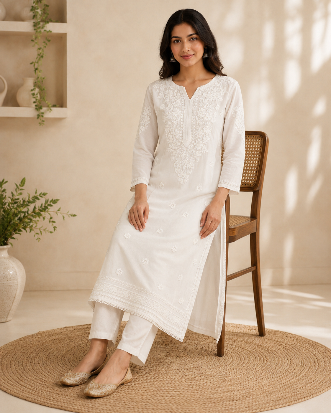 Pure White Tone-on-Tone Lucknowi Chikankari Kurti
