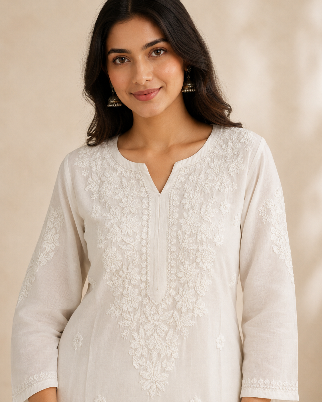 Pure White Tone-on-Tone Lucknowi Chikankari Kurti