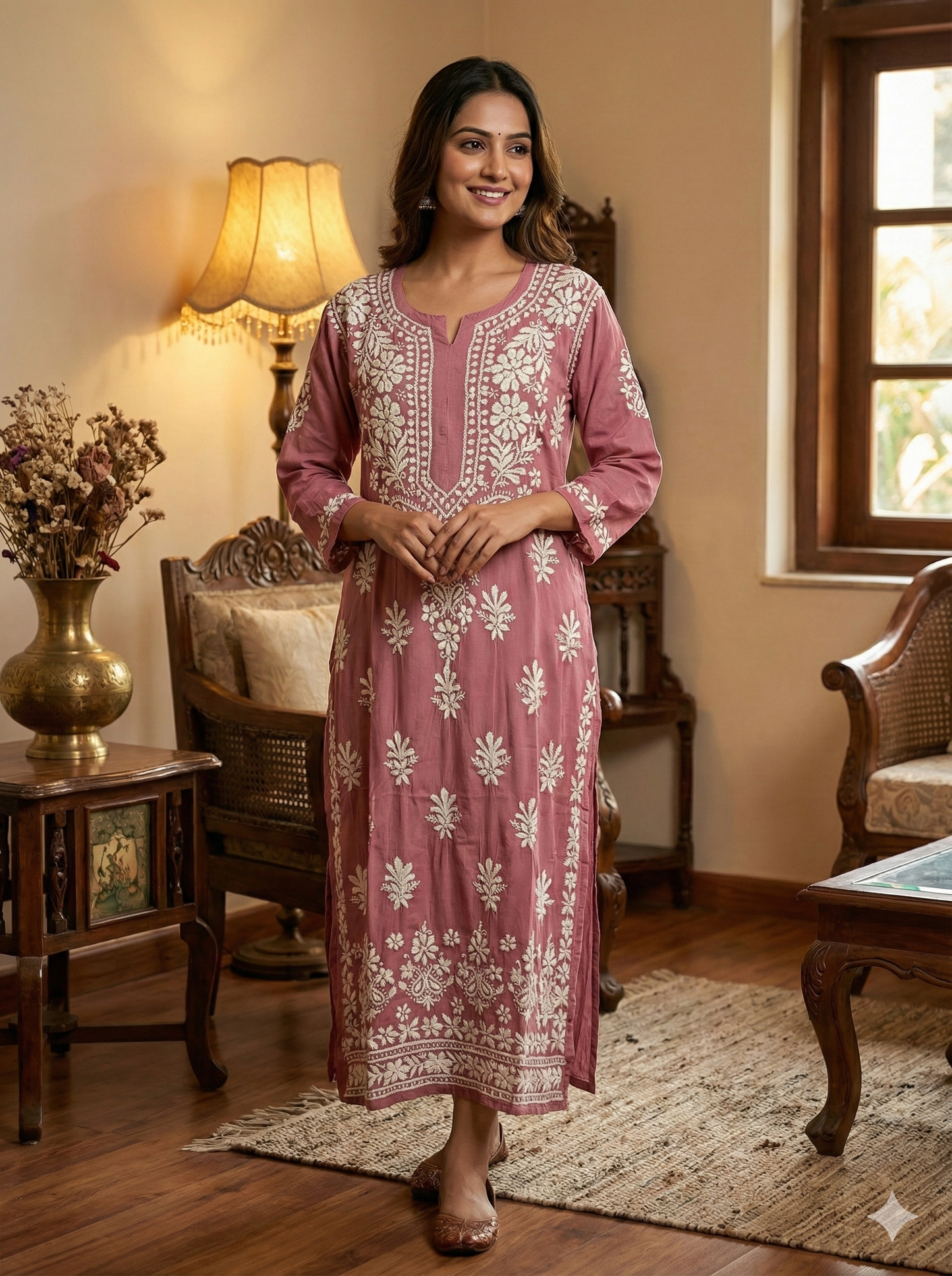 Rani Color Modal Chikankari Kurti for Women | Soft Modal Straight Kurta with Embroidery – Lucknow Best Chikankari