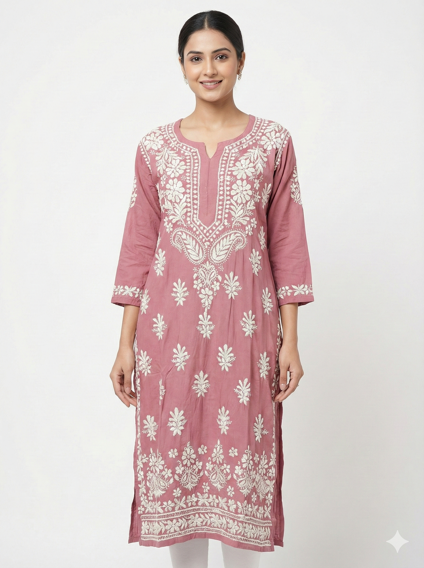Rani Color Modal Chikankari Kurti for Women | Soft Modal Straight Kurta with Embroidery – Lucknow Best Chikankari