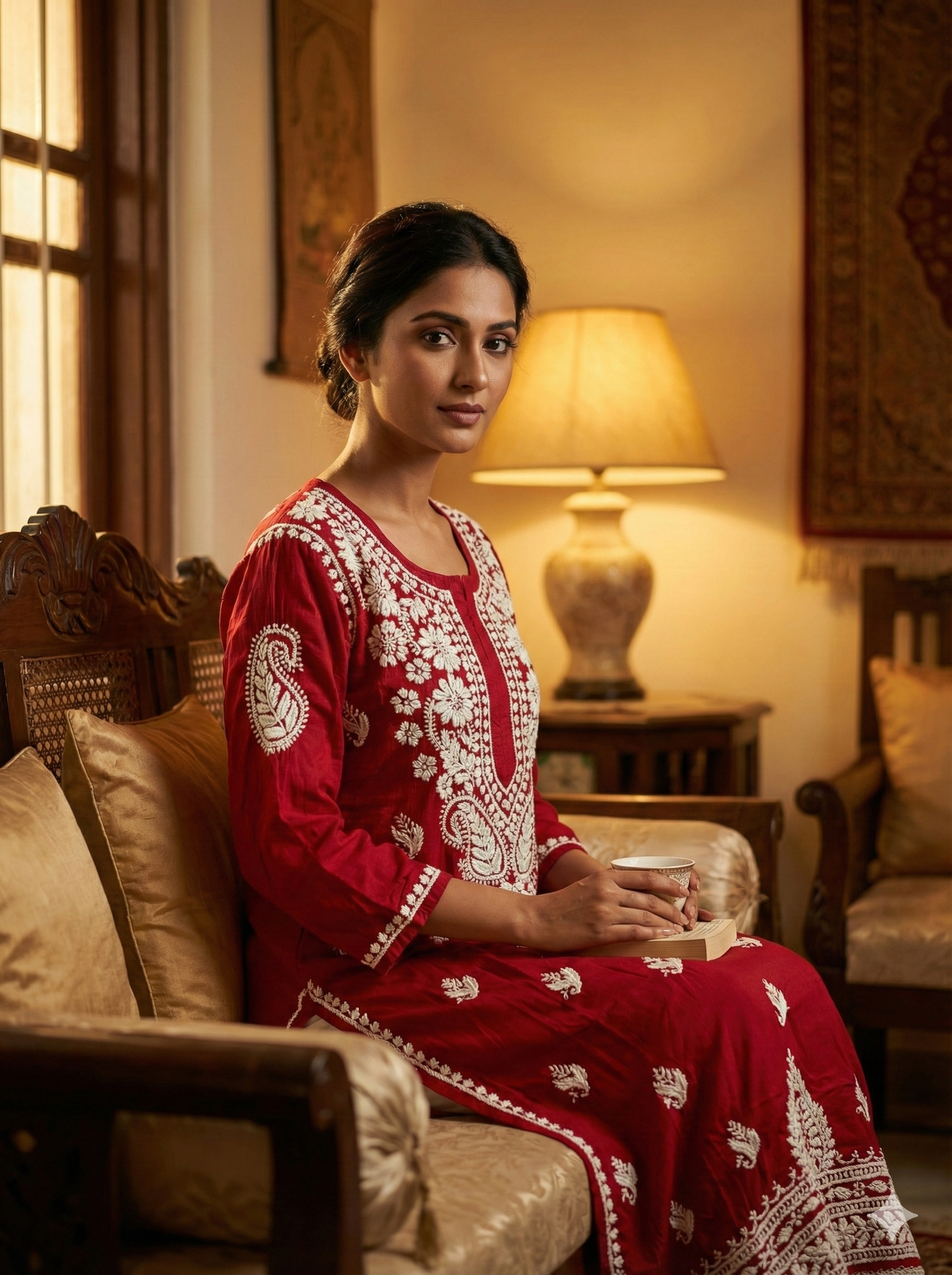 Red Modal Chikankari Kurti for Women | Premium Embroidered Straight Kurta – Lucknow Best Chikankari