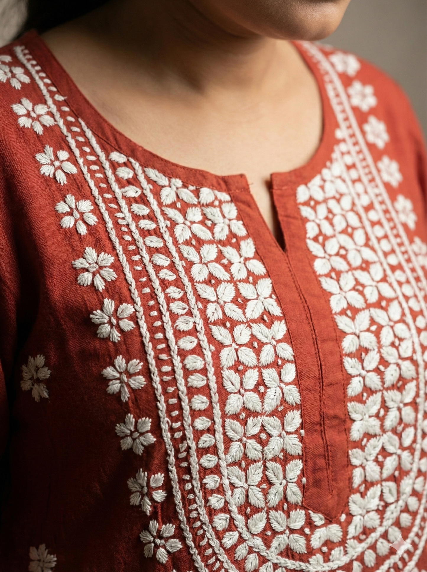 Red Rayon Short Chikankari Kurti for Women | Embroidered Casual Kurti with 3/4 Sleeves – Lucknow Best Chikankari