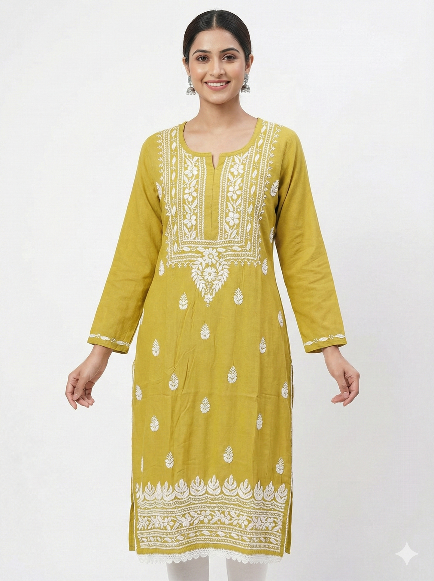 Mustard Yellow Rayon Chikankari Kurti – Authentic Lucknowi Hand Embroidery | Lucknow Best Chikankari