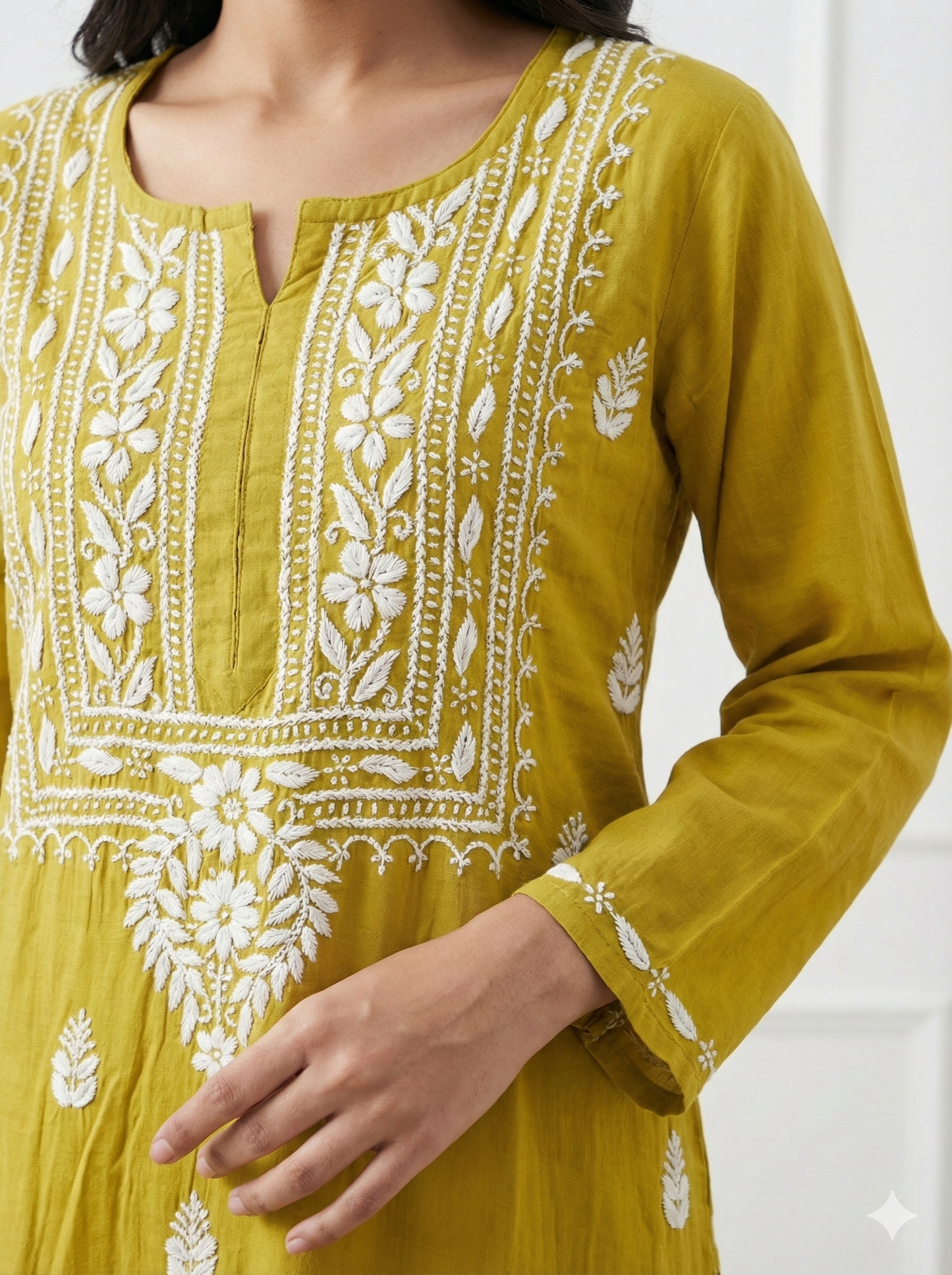 Mustard Yellow Rayon Chikankari Kurti – Authentic Lucknowi Hand Embroidery | Lucknow Best Chikankari