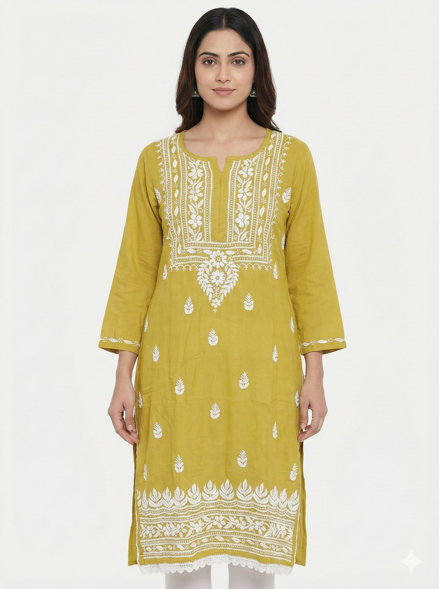 Mustard Yellow Rayon Chikankari Kurti – Authentic Lucknowi Hand Embroidery | Lucknow Best Chikankari