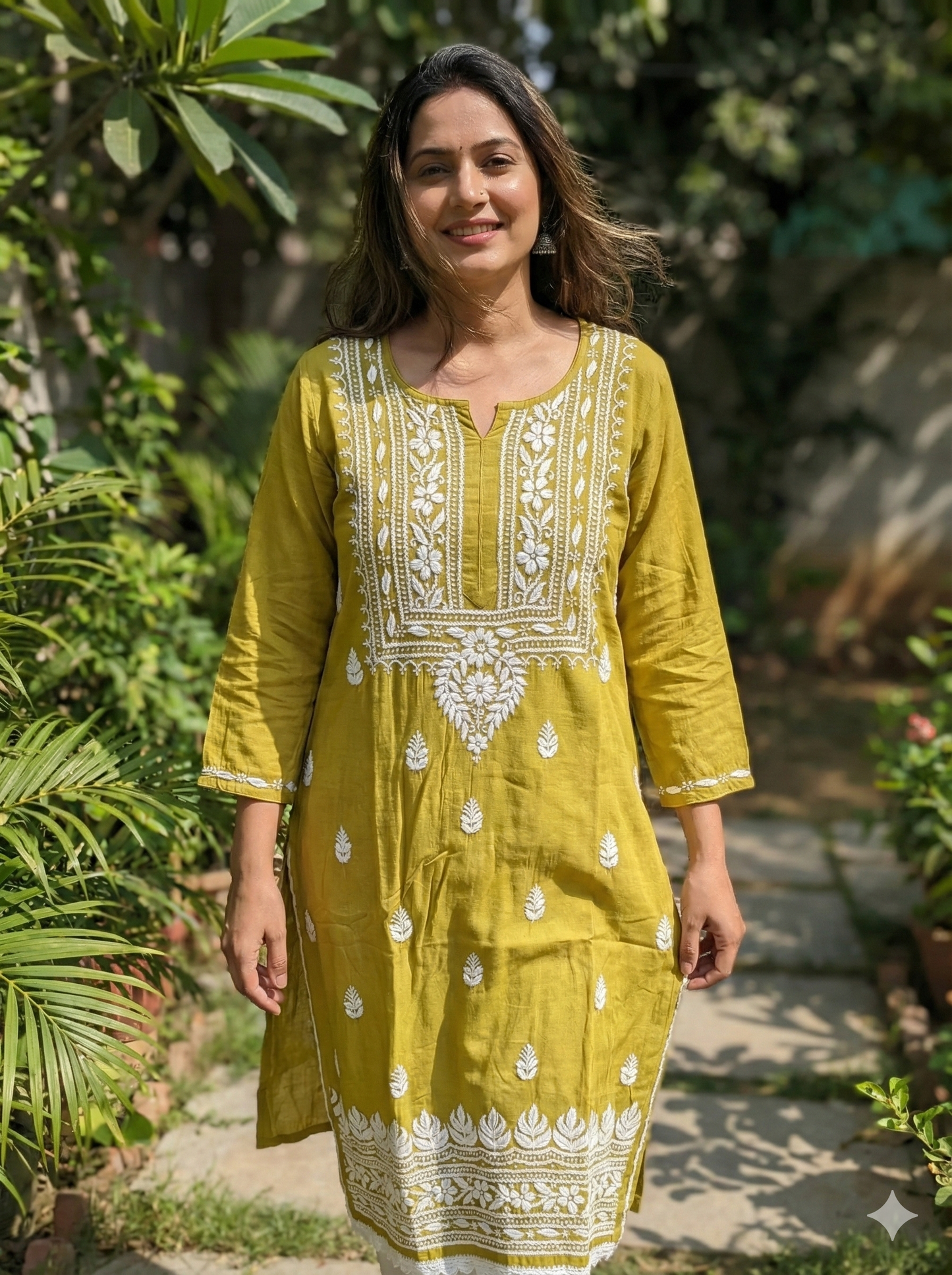 Mustard Yellow Rayon Chikankari Kurti – Authentic Lucknowi Hand Embroidery | Lucknow Best Chikankari
