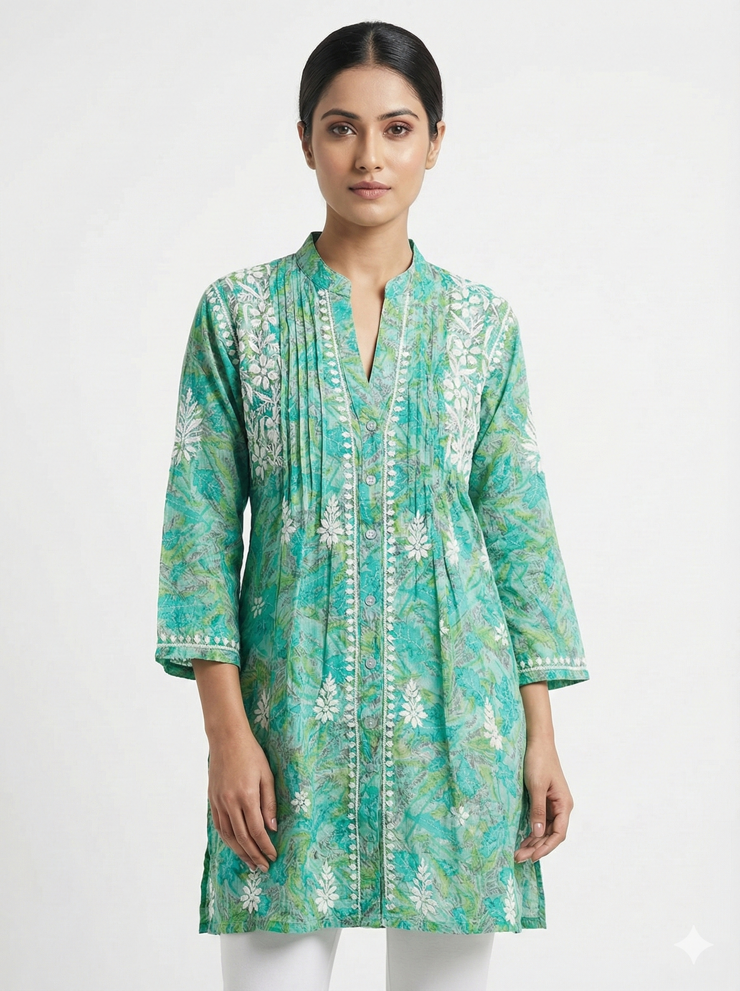 Lucknow Best Chikankari Printed Rayon Short Kurti | Hand-Embroidered Shirt Style Kurti for Women