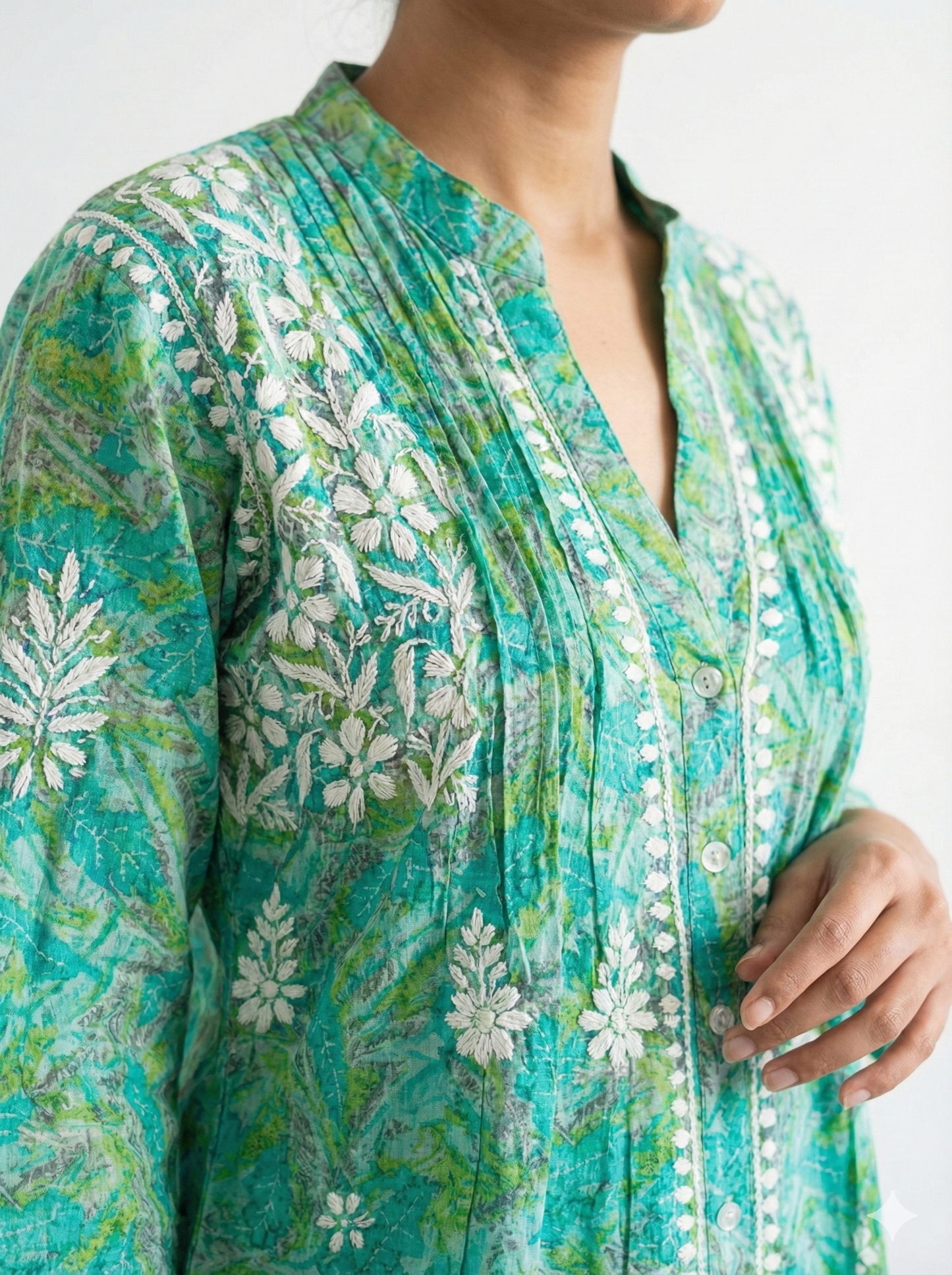 Lucknow Best Chikankari Printed Rayon Short Kurti | Hand-Embroidered Shirt Style Kurti for Women