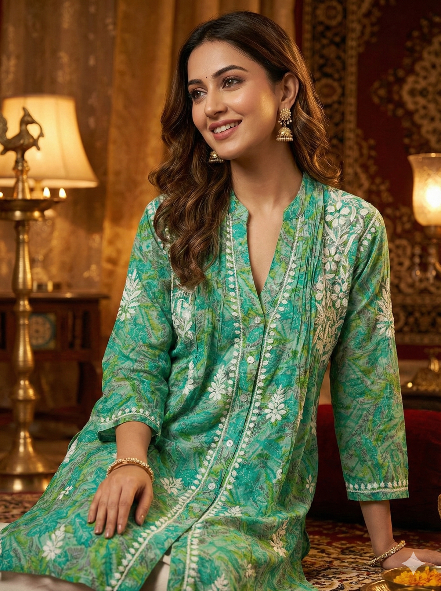 Lucknow Best Chikankari Printed Rayon Short Kurti | Hand-Embroidered Shirt Style Kurti for Women