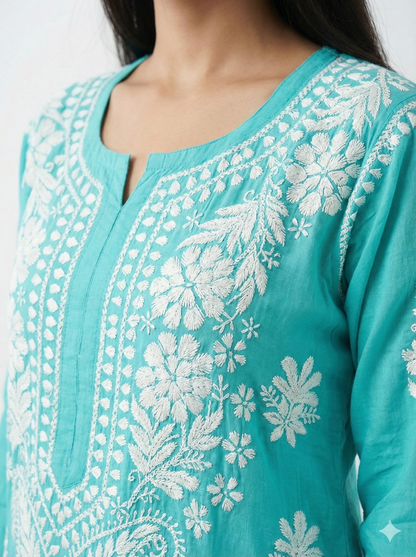 Sky Blue Modal Chikankari Kurti for Women | Handcrafted Lucknowi Kurta – Lucknow Best Chikankari