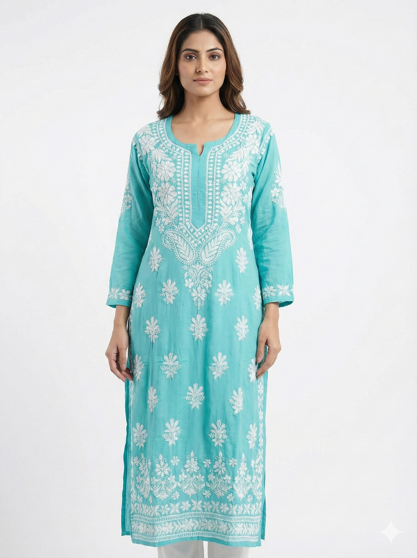Sky Blue Modal Chikankari Kurti for Women | Handcrafted Lucknowi Kurta – Lucknow Best Chikankari