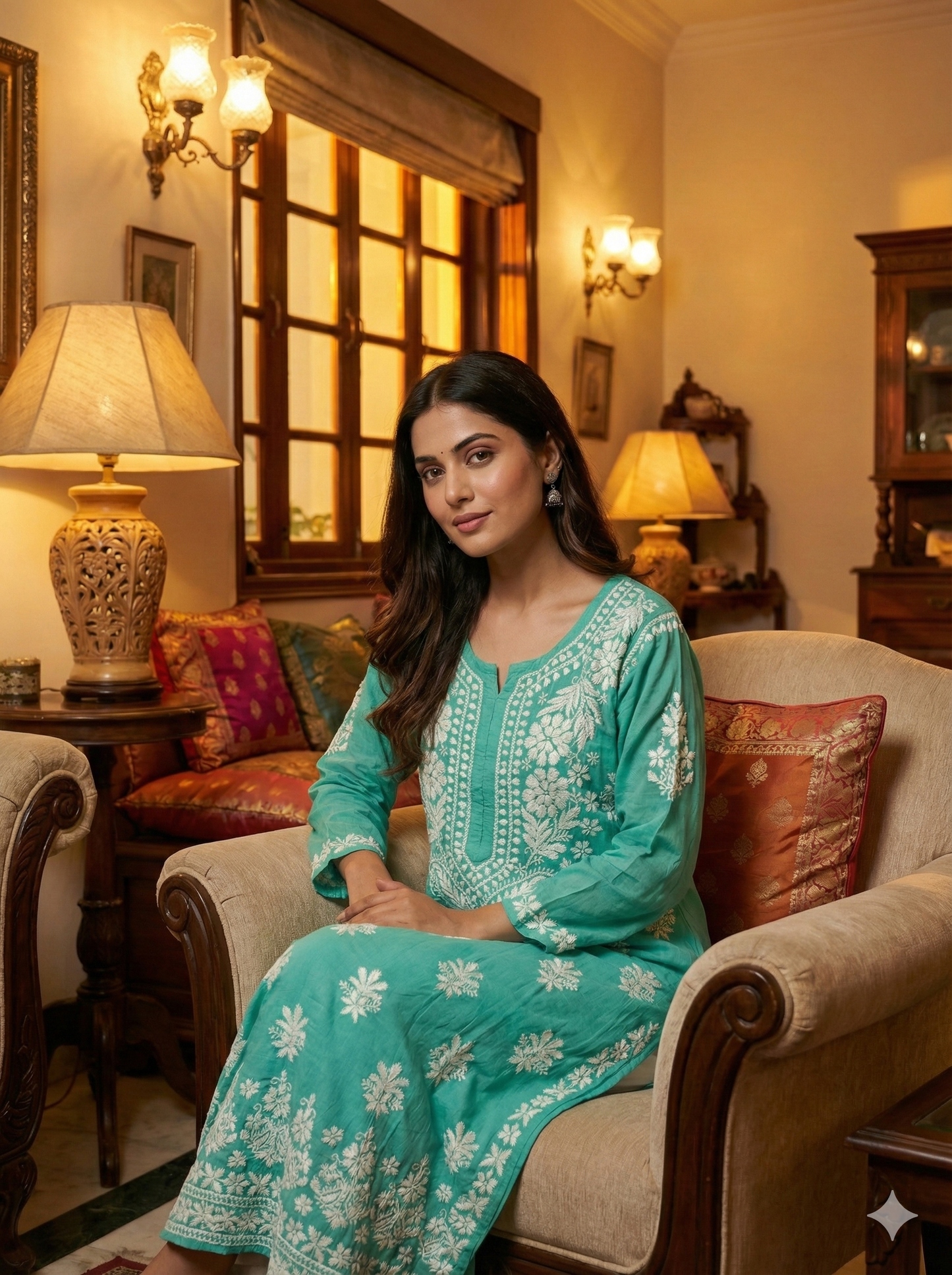 Sky Blue Modal Chikankari Kurti for Women | Handcrafted Lucknowi Kurta – Lucknow Best Chikankari
