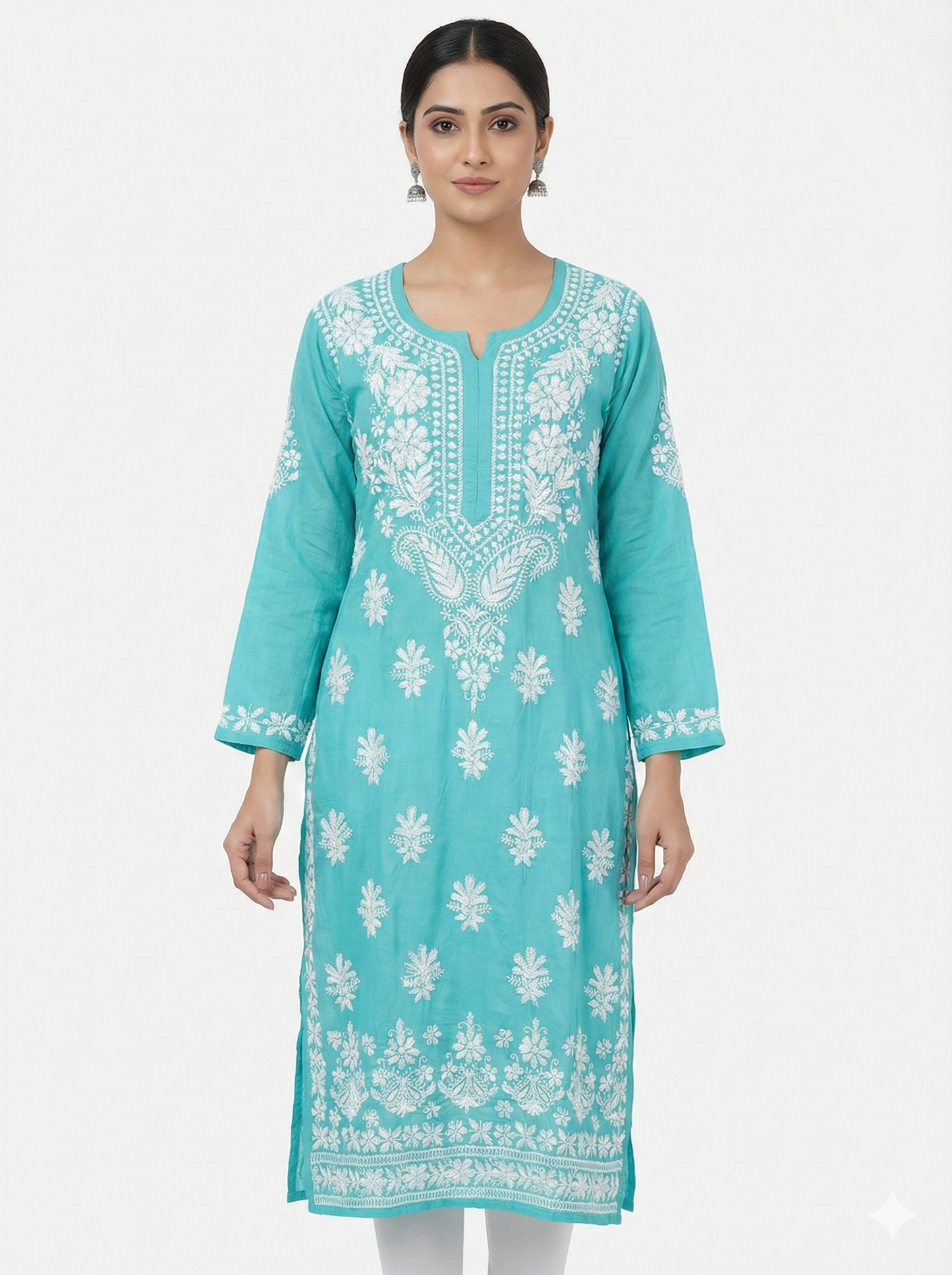 Sky Blue Modal Chikankari Kurti for Women | Handcrafted Lucknowi Kurta – Lucknow Best Chikankari