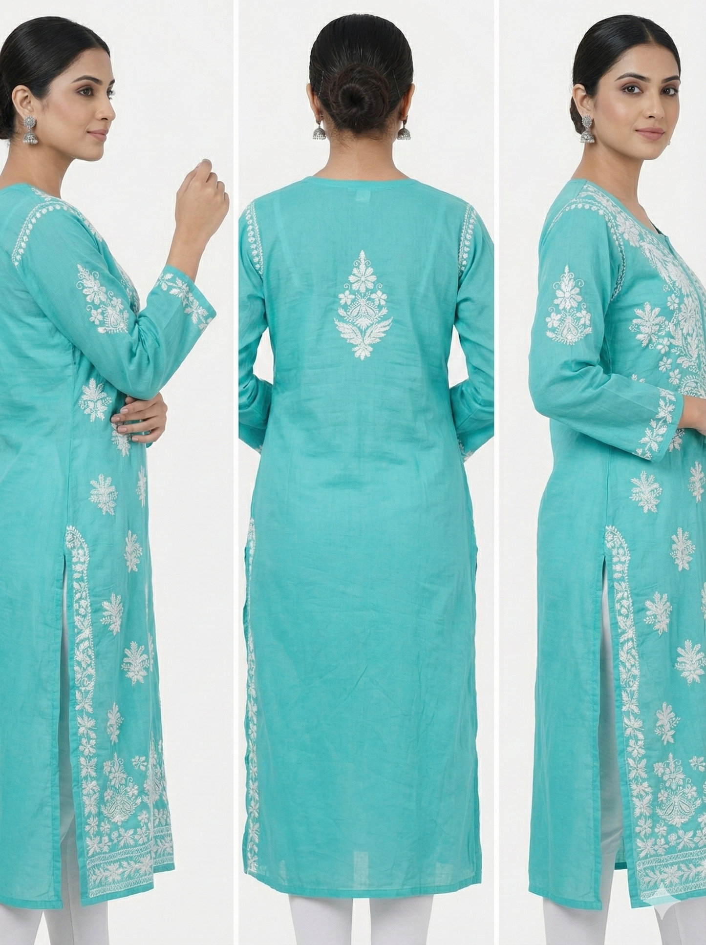 Sky Blue Modal Chikankari Kurti for Women | Handcrafted Lucknowi Kurta – Lucknow Best Chikankari