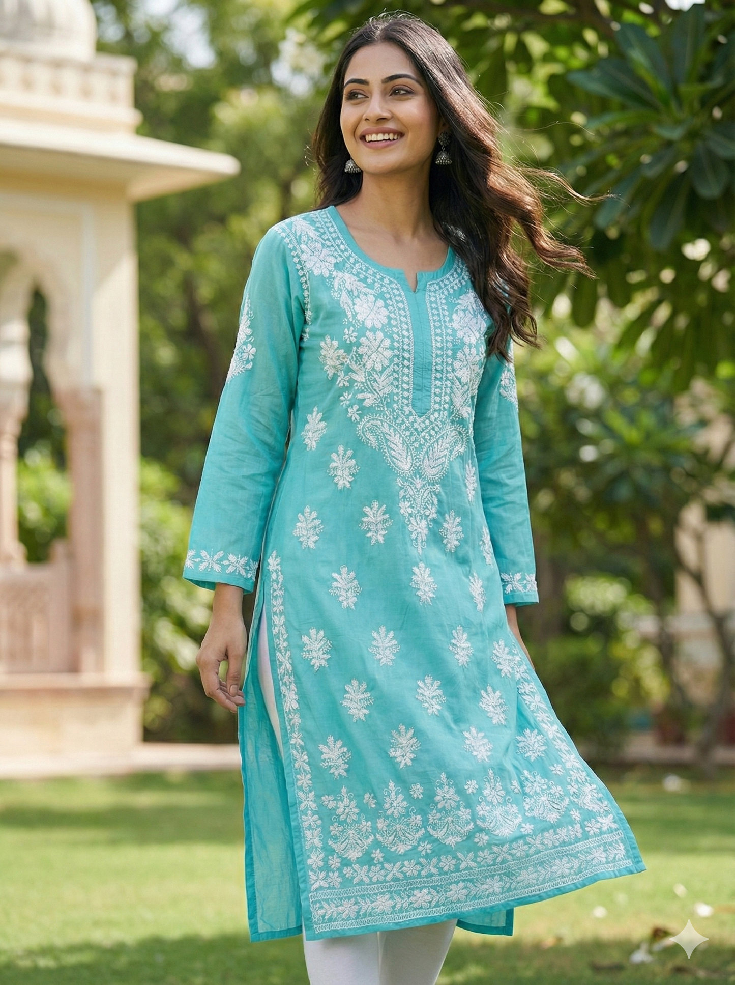 Sky Blue Modal Chikankari Kurti for Women | Handcrafted Lucknowi Kurta – Lucknow Best Chikankari