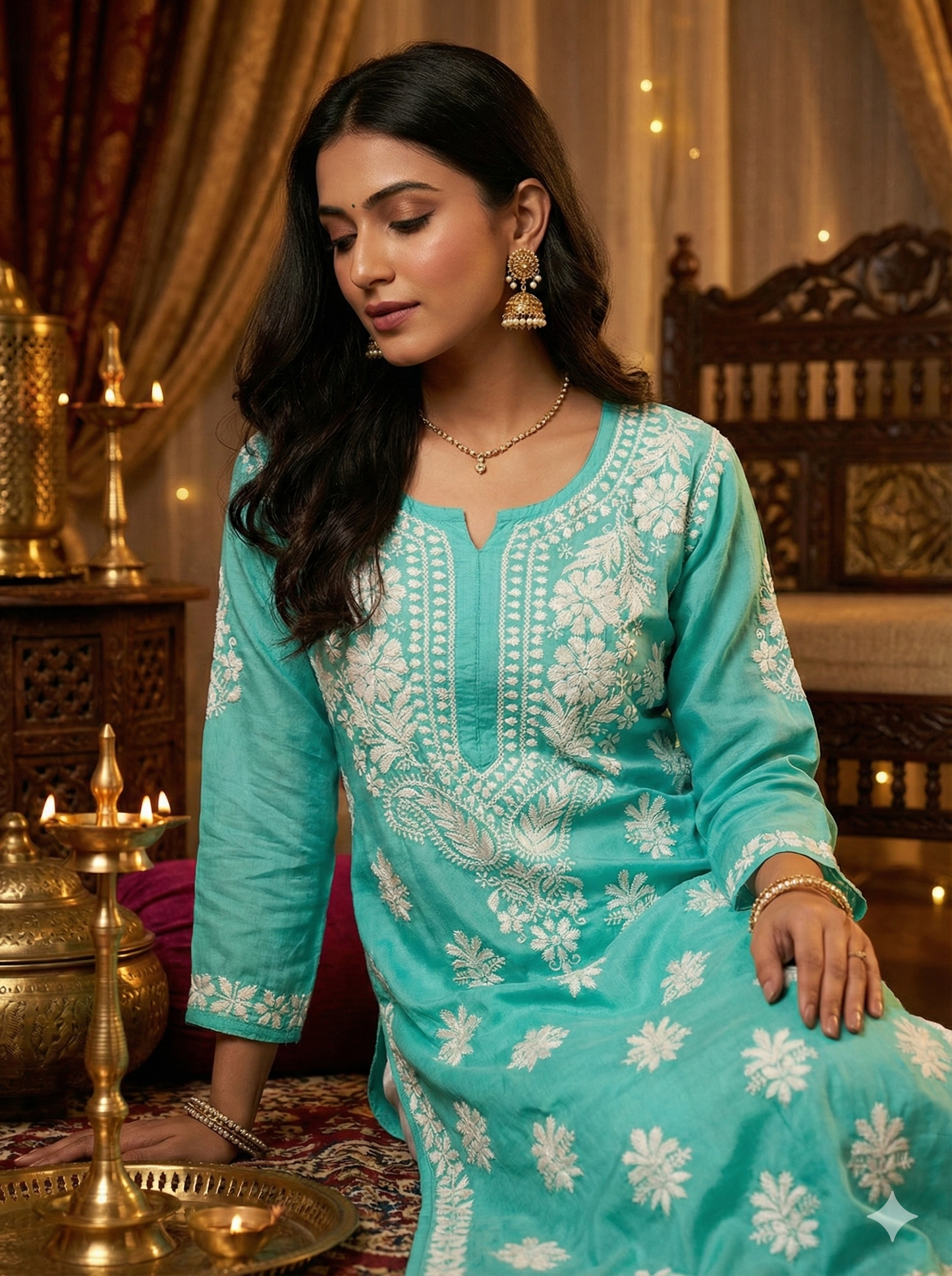 Sky Blue Modal Chikankari Kurti for Women | Handcrafted Lucknowi Kurta – Lucknow Best Chikankari