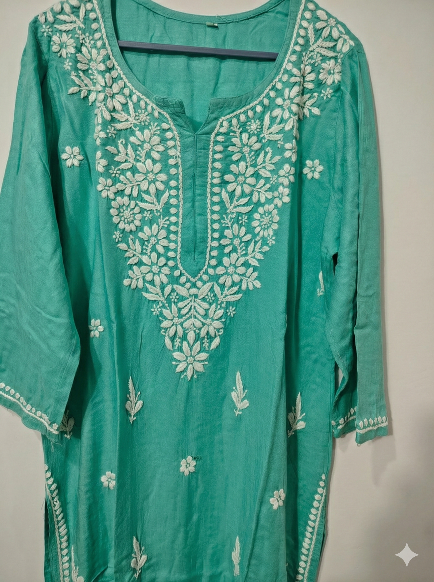 Sky Blue Rayon Chikankari Kurti for Women | Hand Embroidered Lucknowi Kurta – Lucknow Best Chikankari