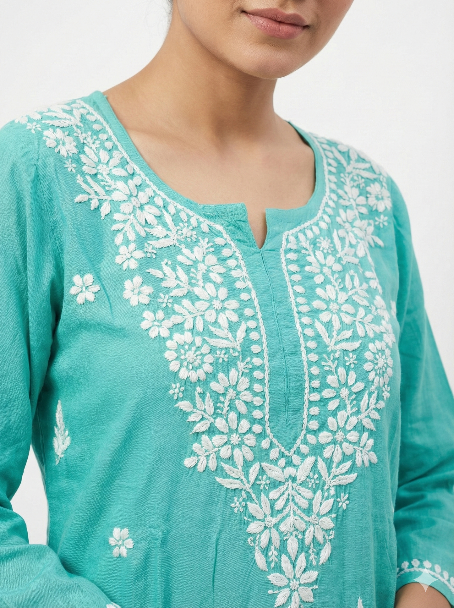 Sky Blue Rayon Chikankari Kurti for Women | Hand Embroidered Lucknowi Kurta – Lucknow Best Chikankari