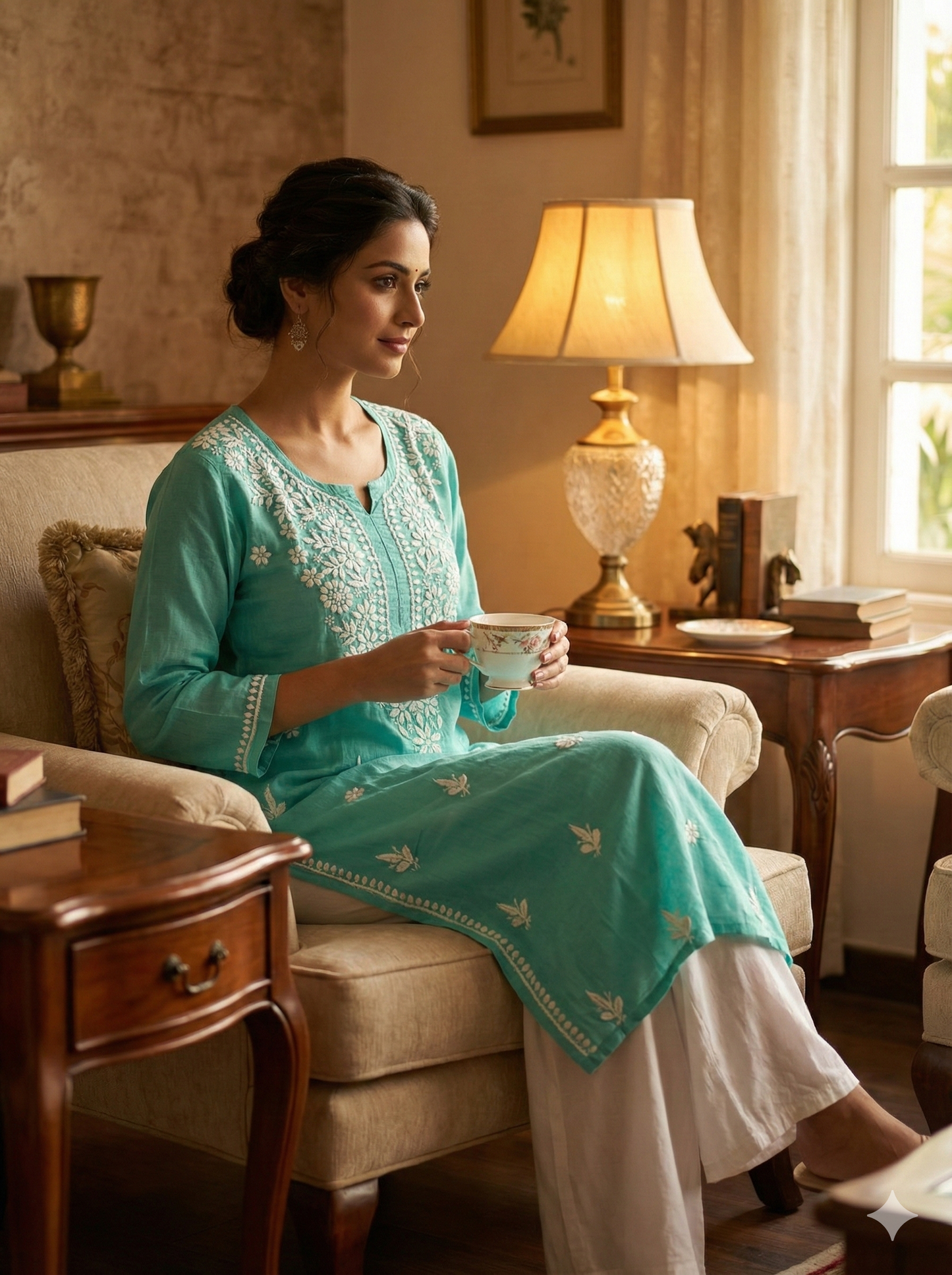 Sky Blue Rayon Chikankari Kurti for Women | Hand Embroidered Lucknowi Kurta – Lucknow Best Chikankari