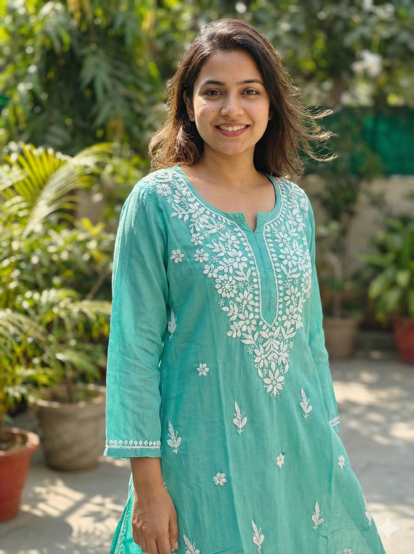 Sky Blue Rayon Chikankari Kurti for Women | Hand Embroidered Lucknowi Kurta – Lucknow Best Chikankari