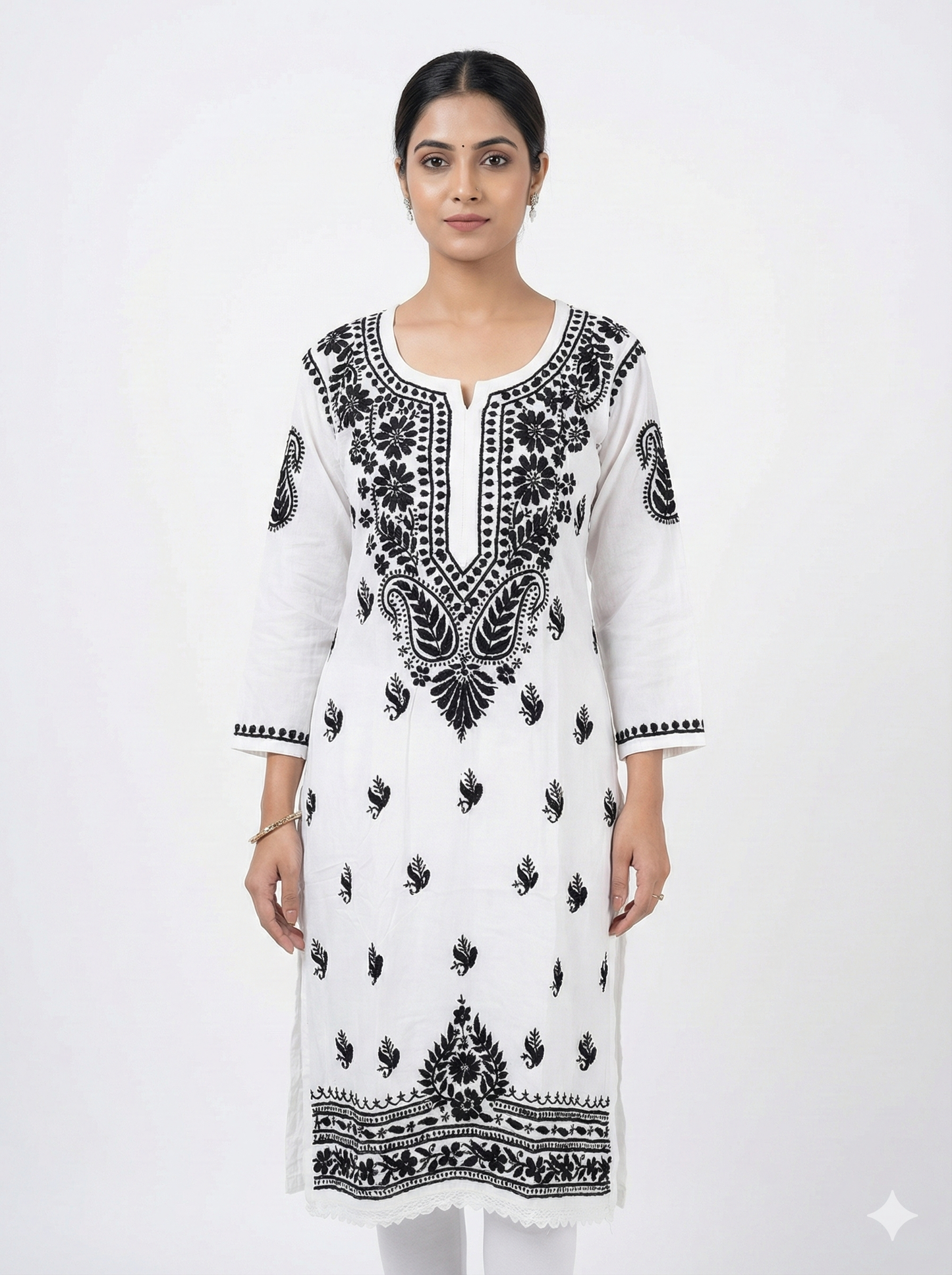 White & Black Modal Chikankari Kurti for Women | Hand Embroidered Lucknowi Chikan – Lucknow Best Chikankari