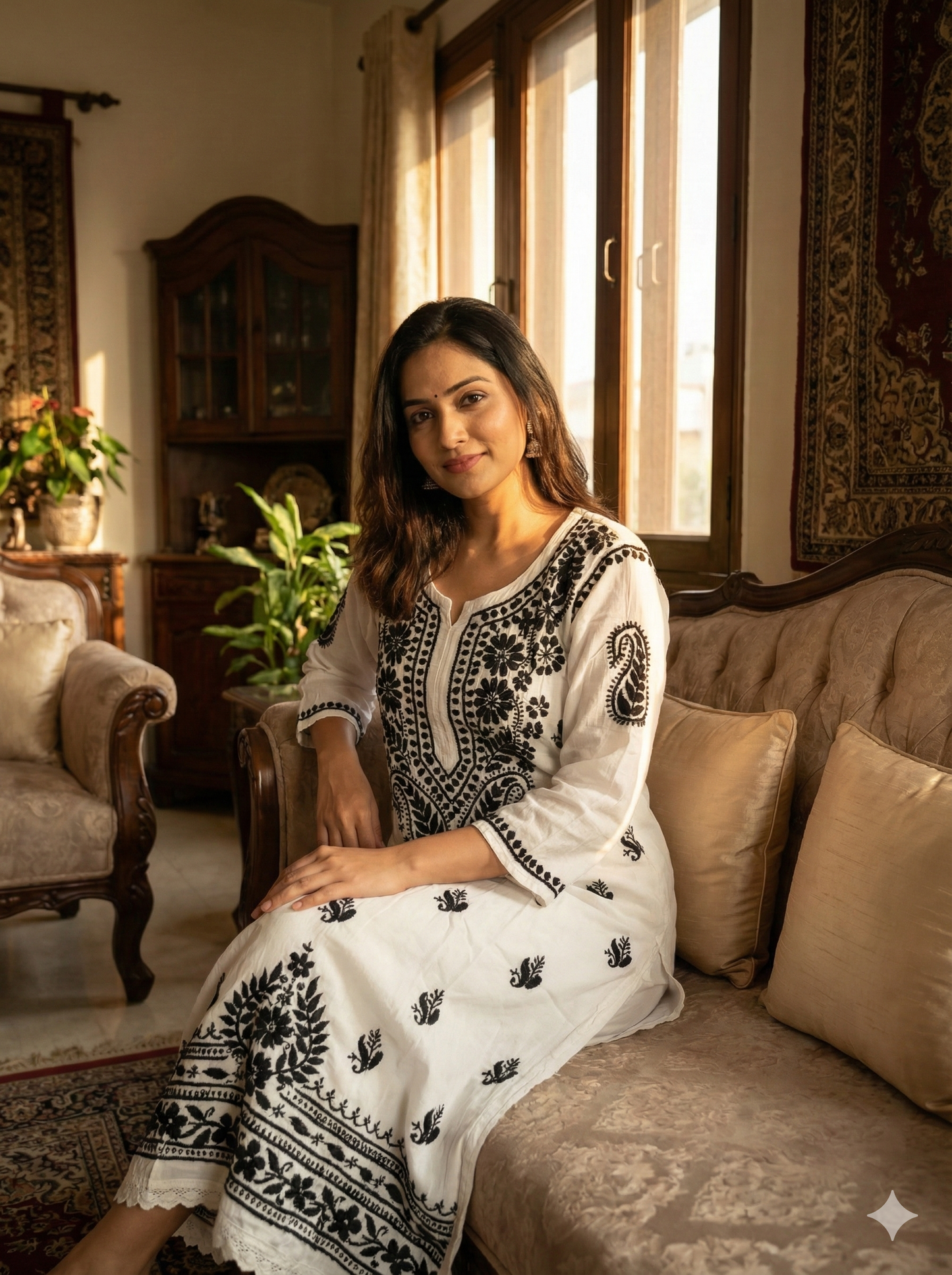 White & Black Modal Chikankari Kurti for Women | Hand Embroidered Lucknowi Chikan – Lucknow Best Chikankari