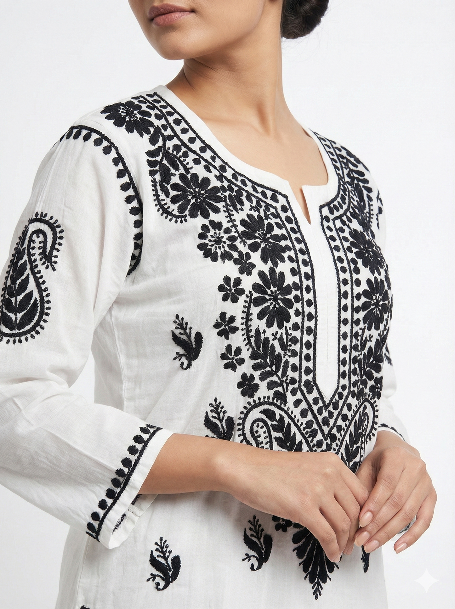 White & Black Modal Chikankari Kurti for Women | Hand Embroidered Lucknowi Chikan – Lucknow Best Chikankari