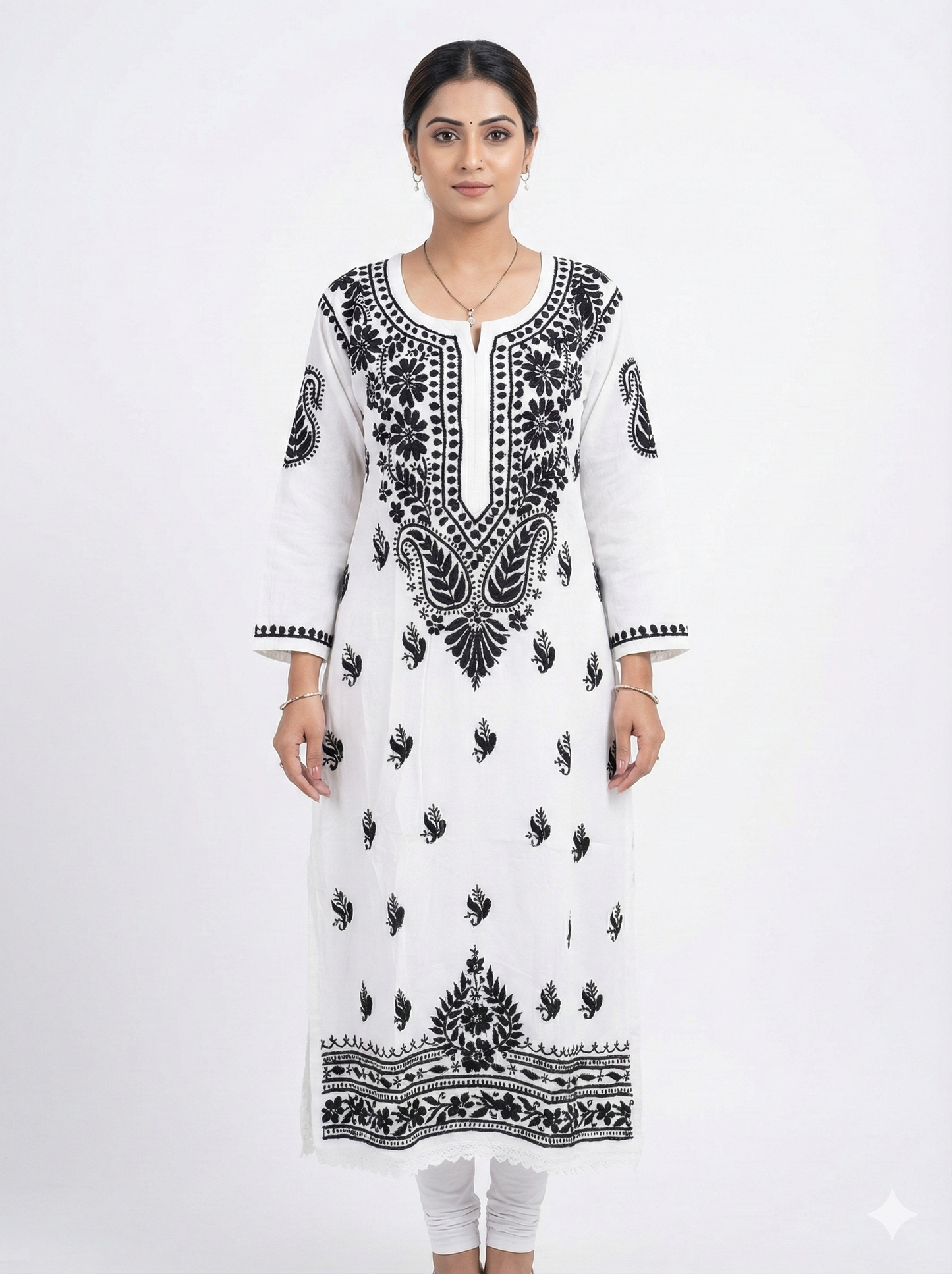 White & Black Modal Chikankari Kurti for Women | Hand Embroidered Lucknowi Chikan – Lucknow Best Chikankari