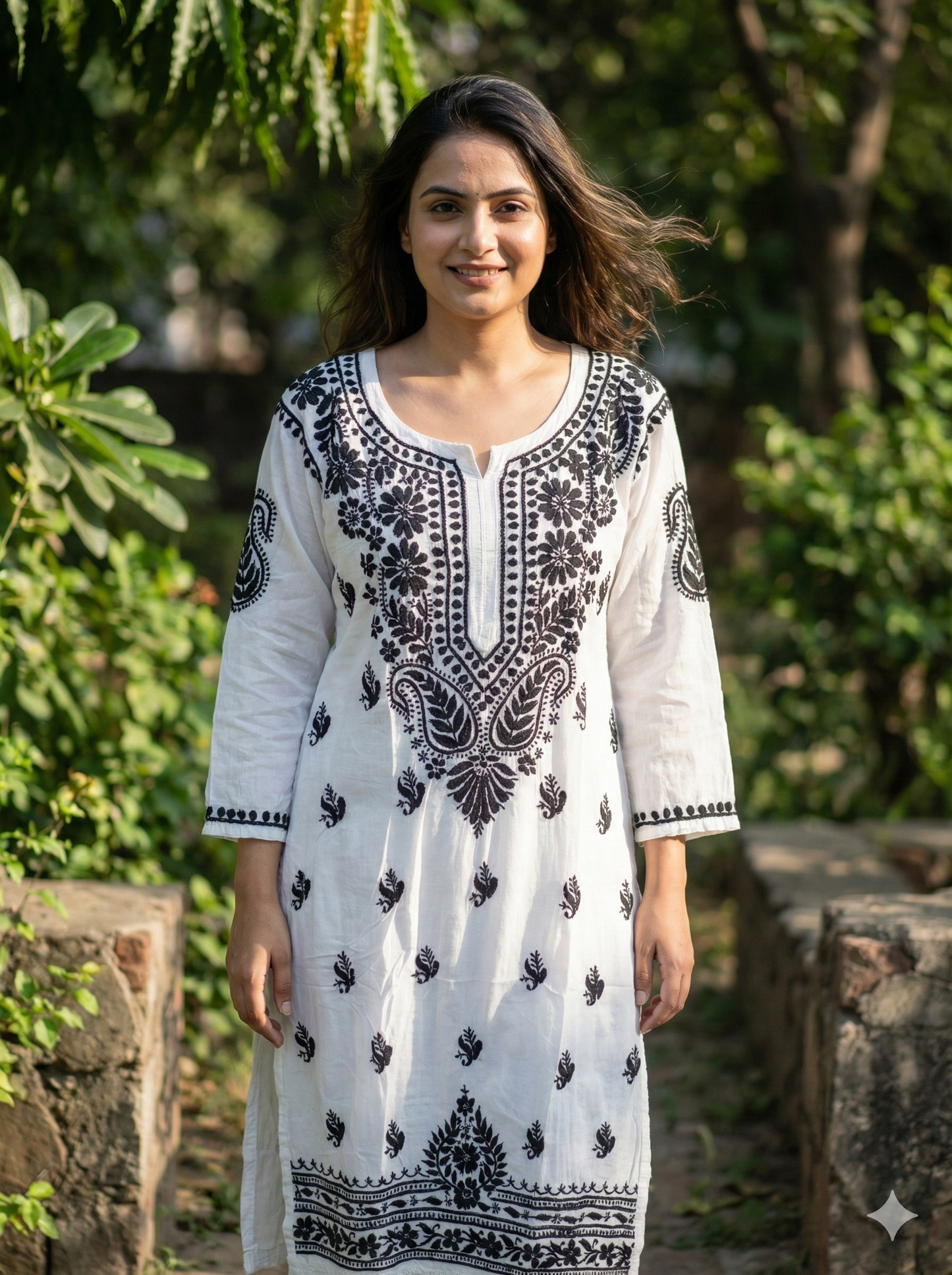 White & Black Modal Chikankari Kurti for Women | Hand Embroidered Lucknowi Chikan – Lucknow Best Chikankari