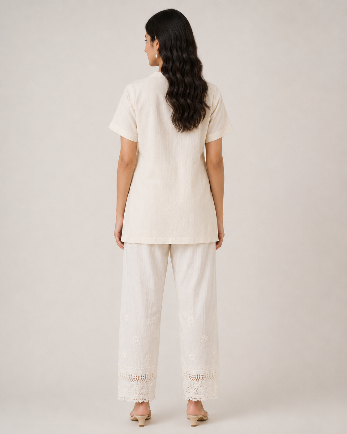White Lucknowi Chikankari Pant for Women with Cutwork Lace Hem