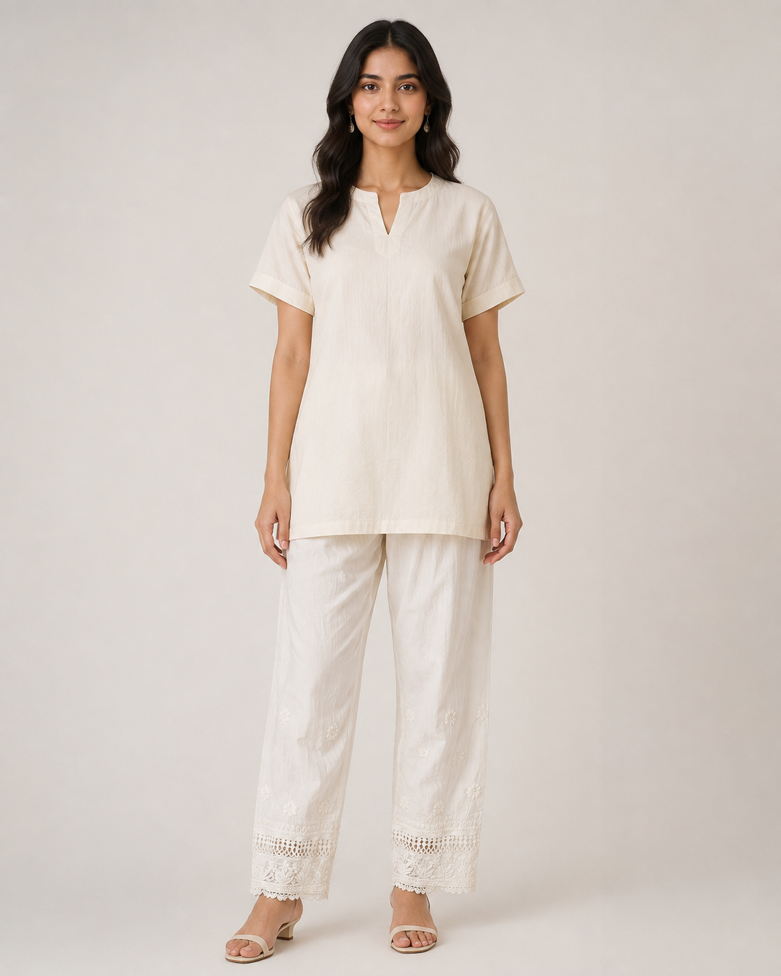 White Lucknowi Chikankari Pant for Women with Cutwork Lace Hem