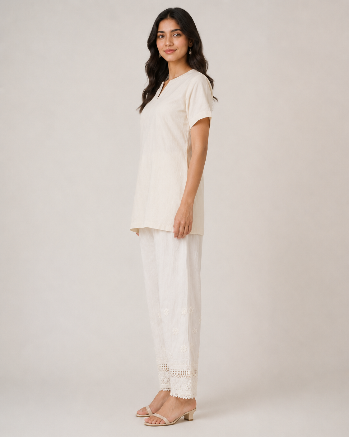White Lucknowi Chikankari Pant for Women with Cutwork Lace Hem