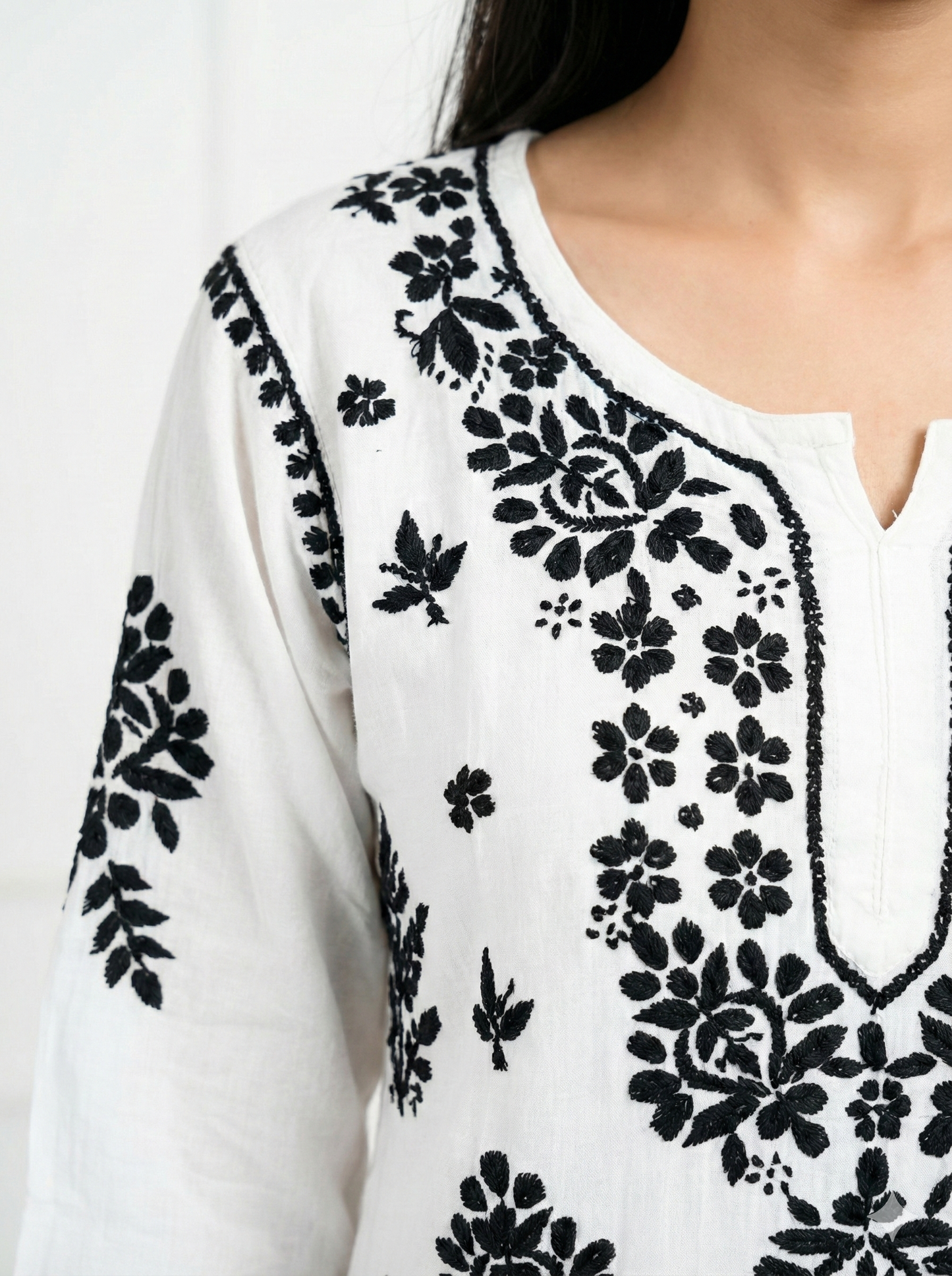White & Black Rayon Chikankari Kurti for Women | Authentic Lucknowi Hand Embroidery – Lucknow Best Chikankari