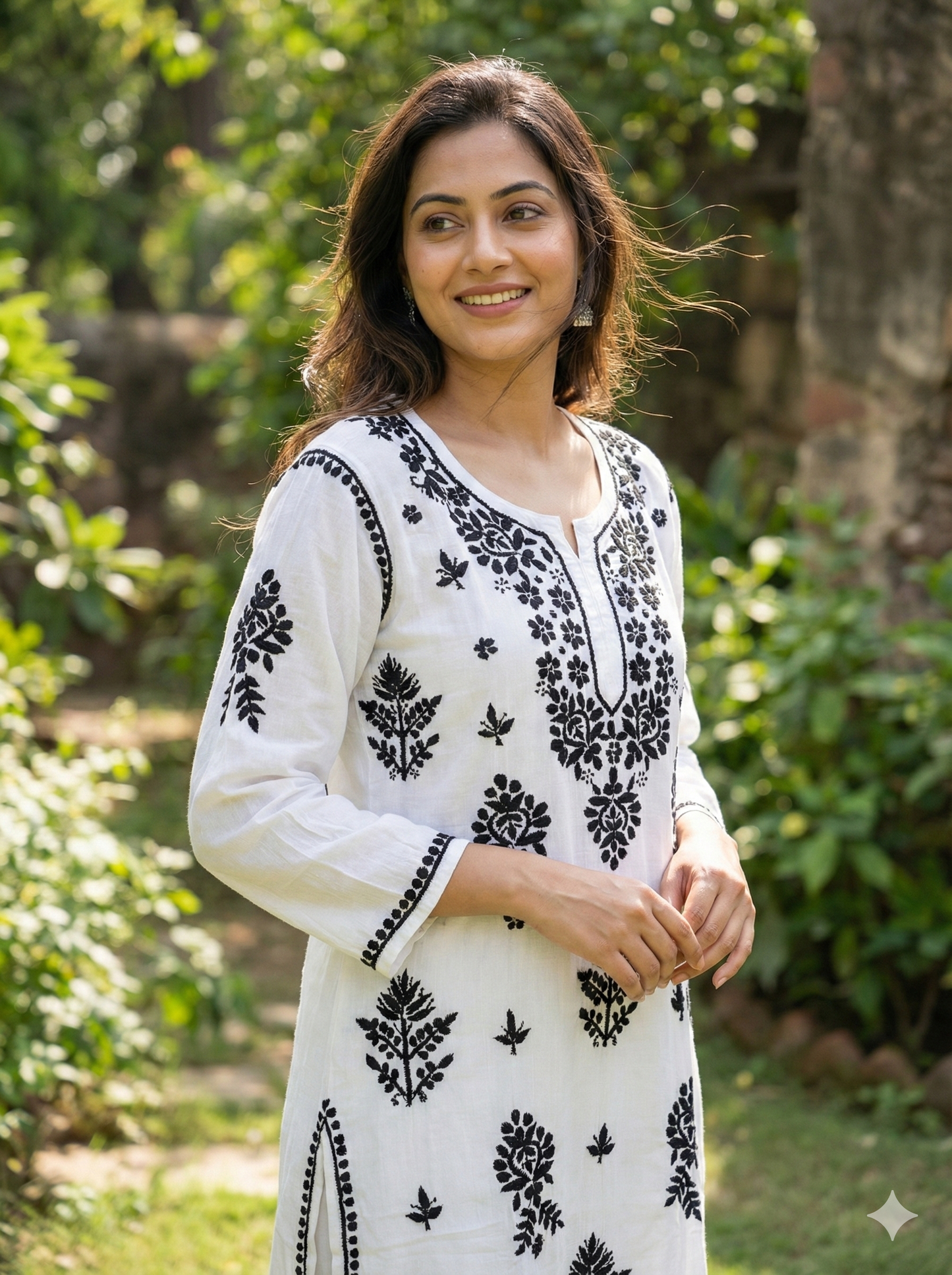 White & Black Rayon Chikankari Kurti for Women | Authentic Lucknowi Hand Embroidery – Lucknow Best Chikankari