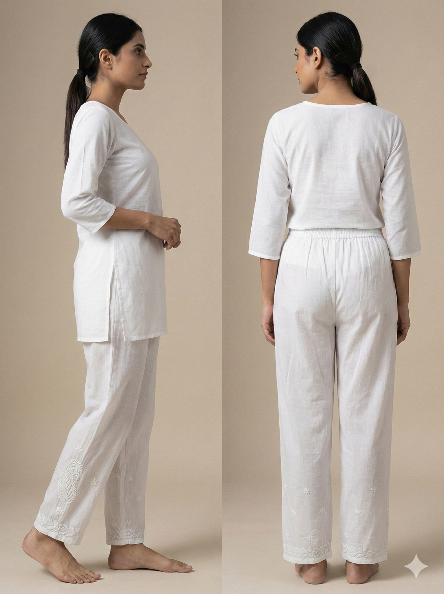 White Chikankari Palazzo for Women | Hand Embroidered Ethnic Palazzo – Lucknow Best Chikankari