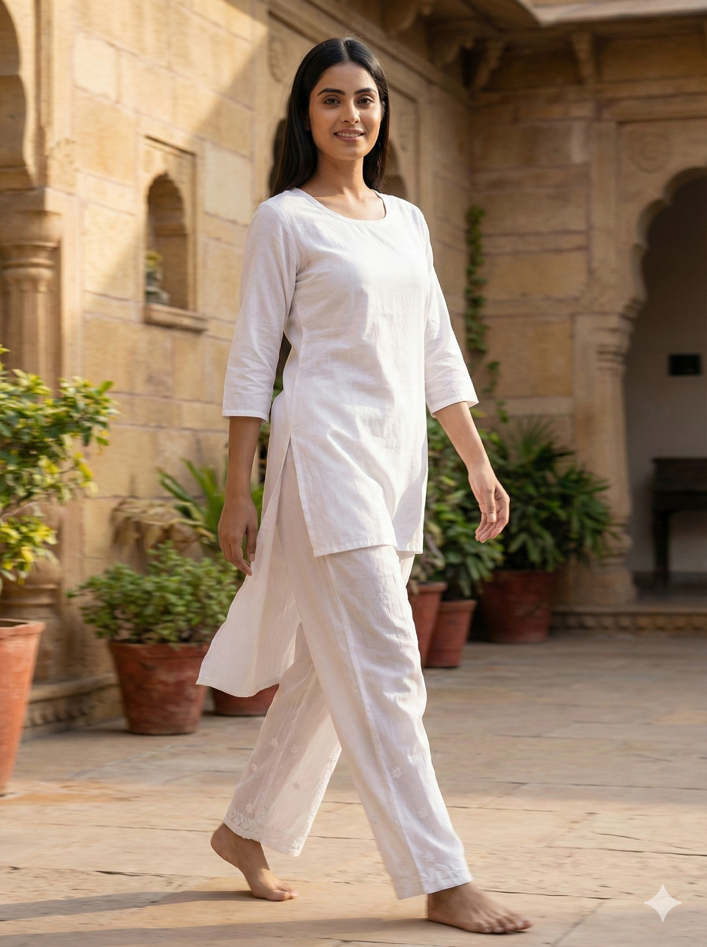 White Chikankari Palazzo for Women | Hand Embroidered Ethnic Palazzo – Lucknow Best Chikankari
