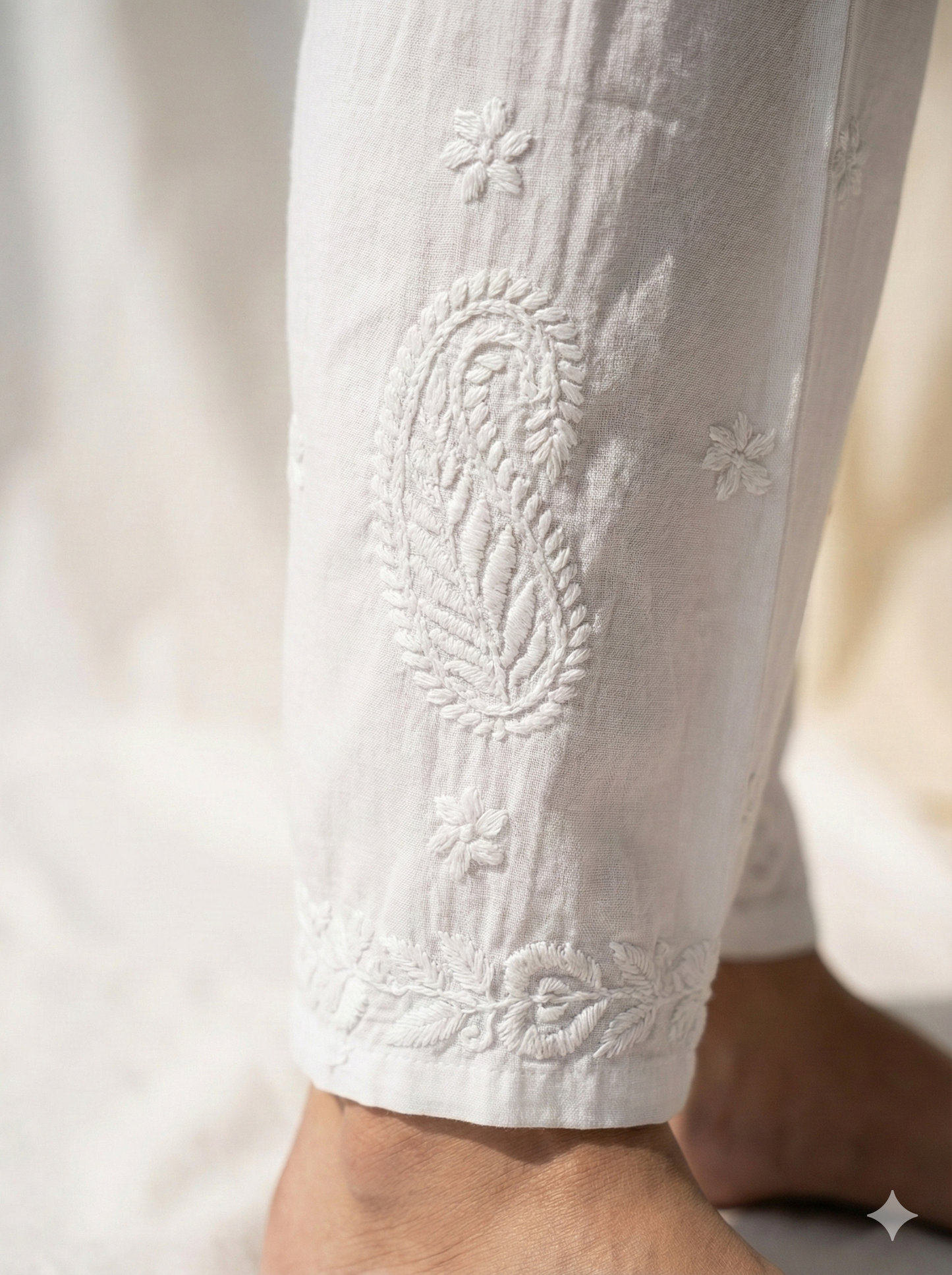 White Chikankari Palazzo for Women | Hand Embroidered Ethnic Palazzo – Lucknow Best Chikankari