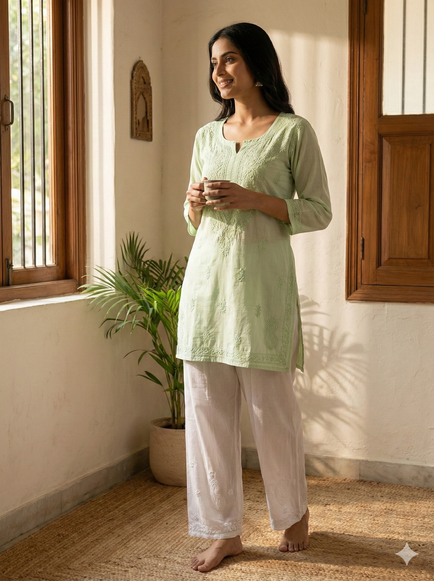 White Chikankari Palazzo for Women | Hand Embroidered Ethnic Palazzo – Lucknow Best Chikankari