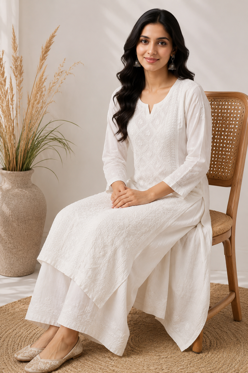 Noor-e-Lucknow White Chikankari Co-Ord Set