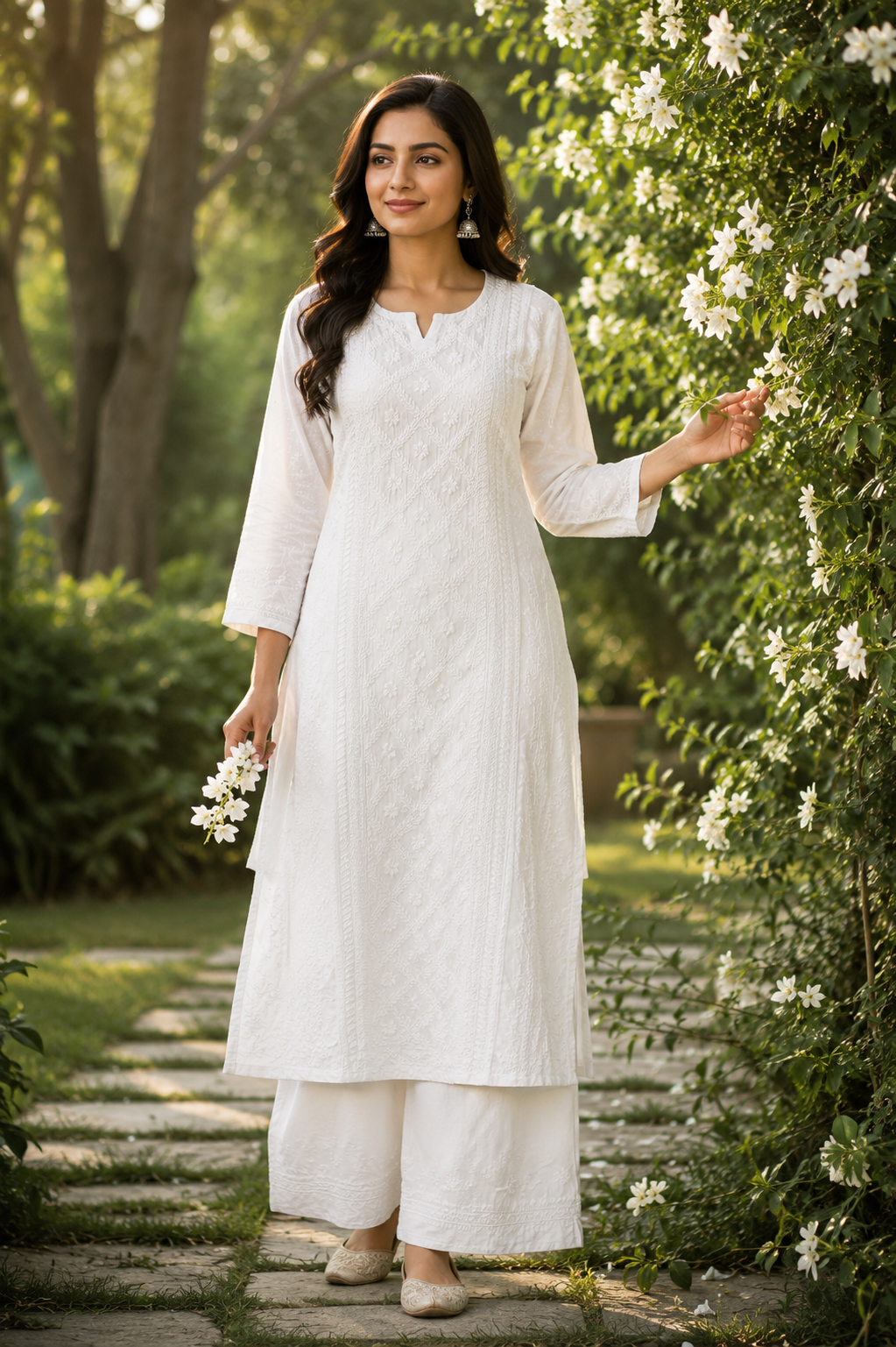 Noor-e-Lucknow White Chikankari Co-Ord Set