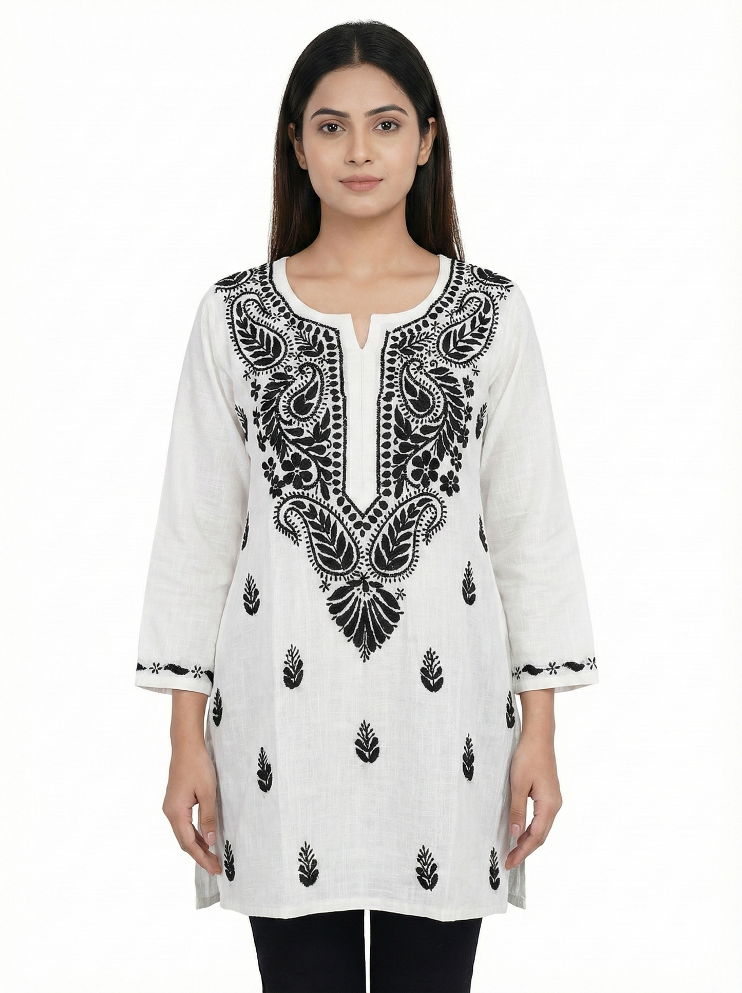 White Short Cotton Chikankari Kurti for Women | Handcrafted Lucknowi Chikankari – Lucknow Best Chikankari