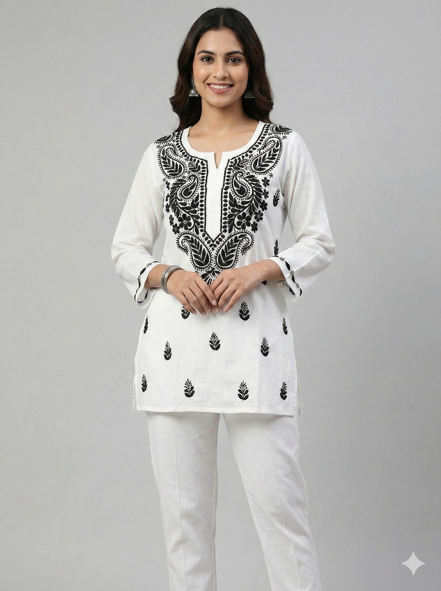 White Short Cotton Chikankari Kurti for Women | Handcrafted Lucknowi Chikankari – Lucknow Best Chikankari