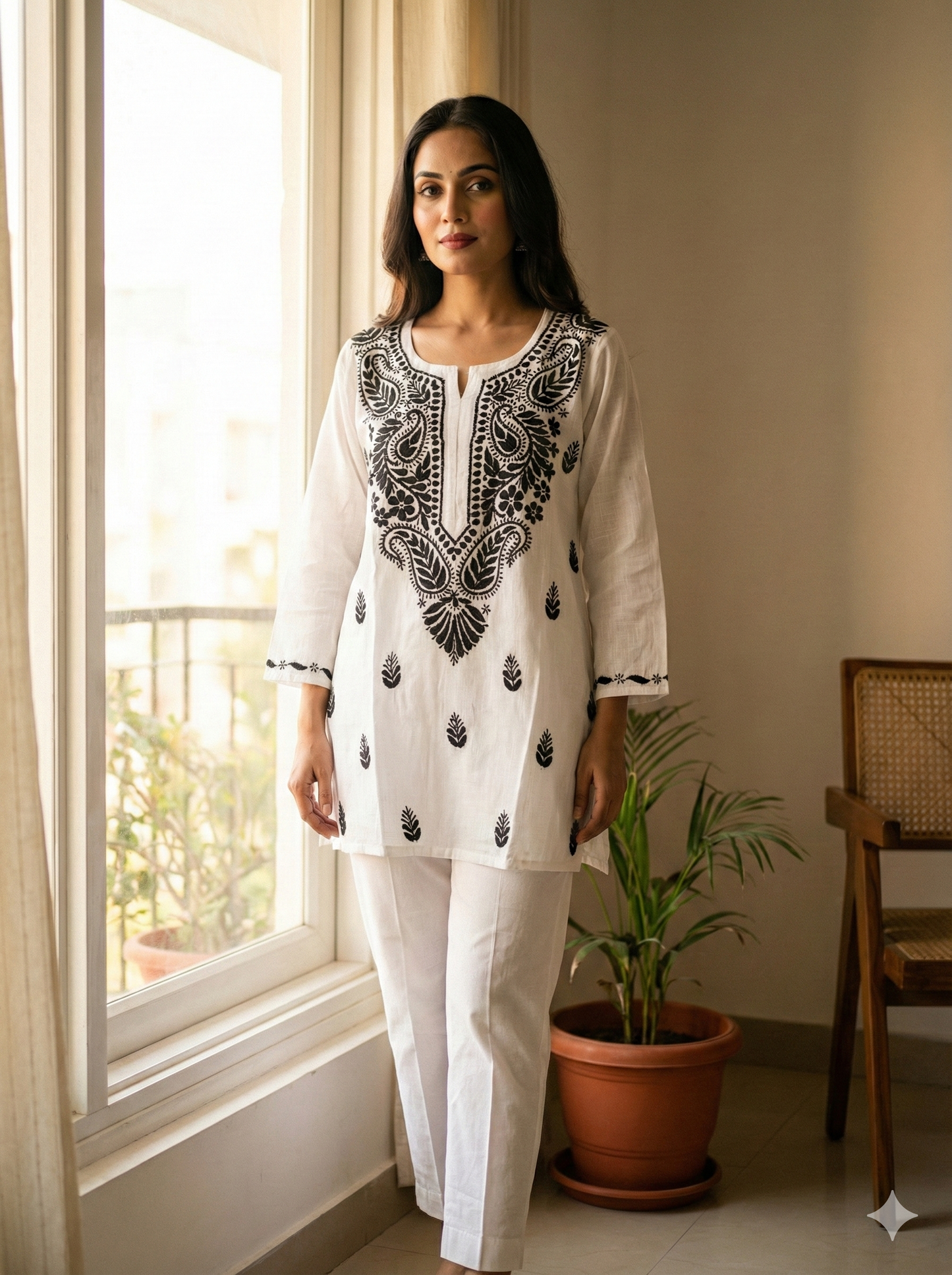 White Short Cotton Chikankari Kurti for Women | Handcrafted Lucknowi Chikankari – Lucknow Best Chikankari