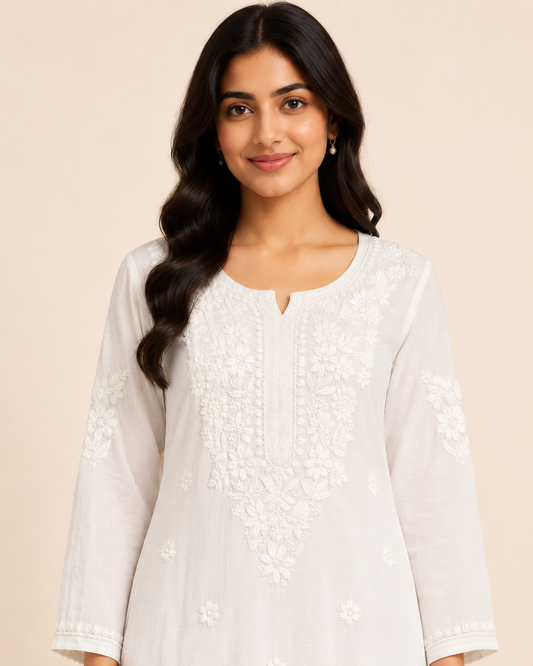 Ivory White Chikankari Kurta with Patiala Pant Set