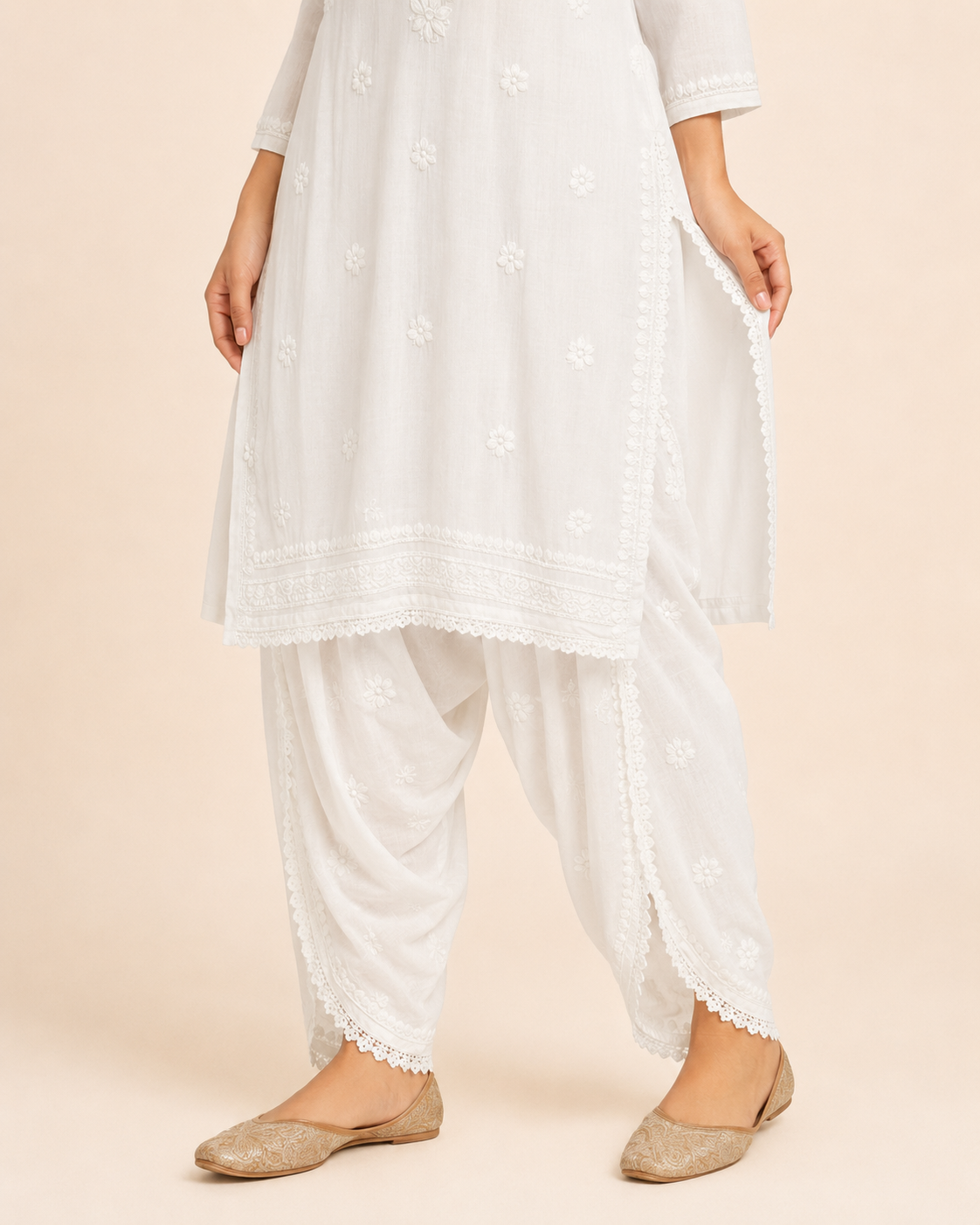 Ivory White Chikankari Kurta with Patiala Pant Set
