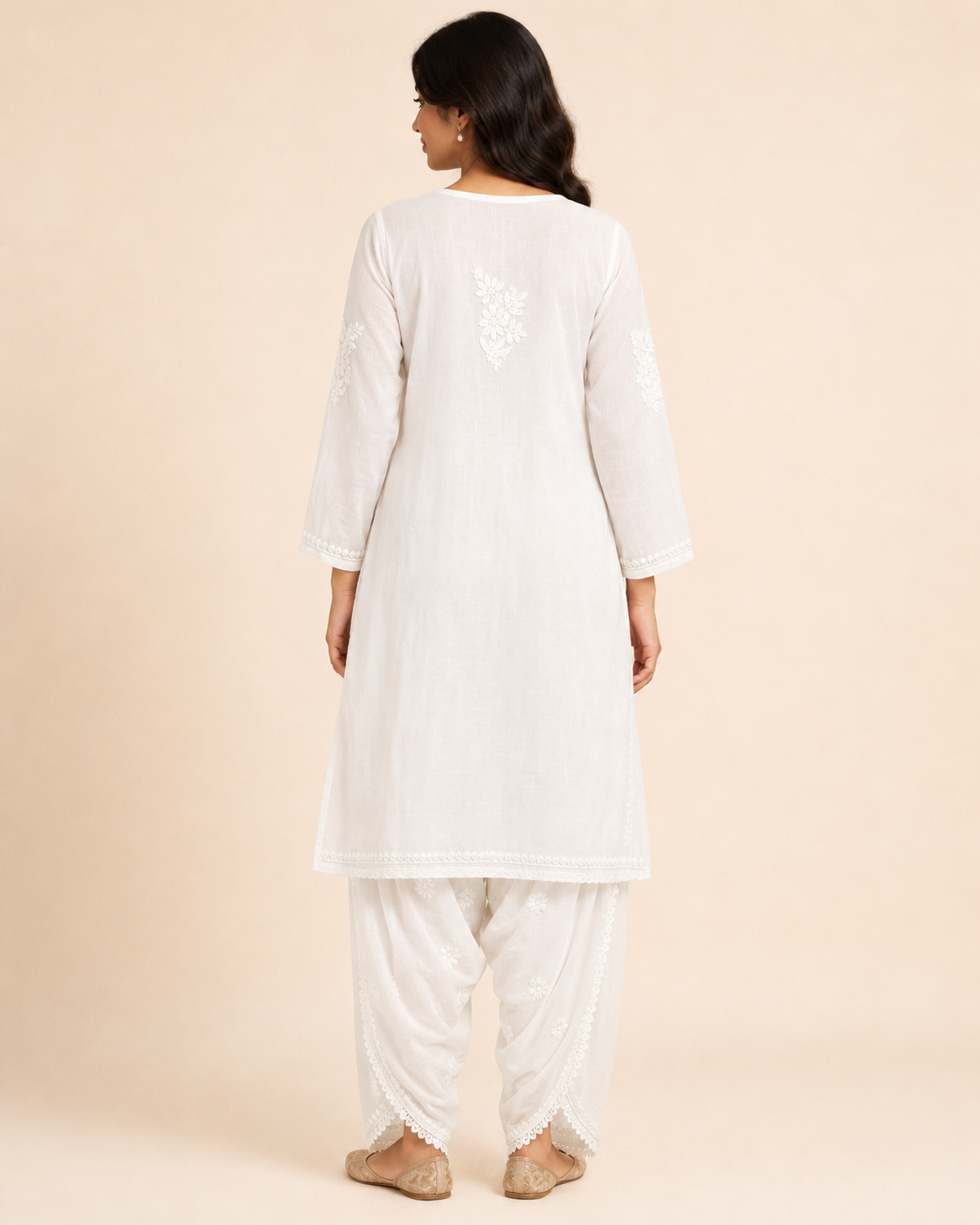 Ivory White Chikankari Kurta with Patiala Pant Set