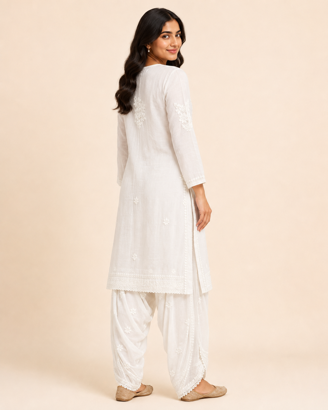 Ivory White Chikankari Kurta with Patiala Pant Set