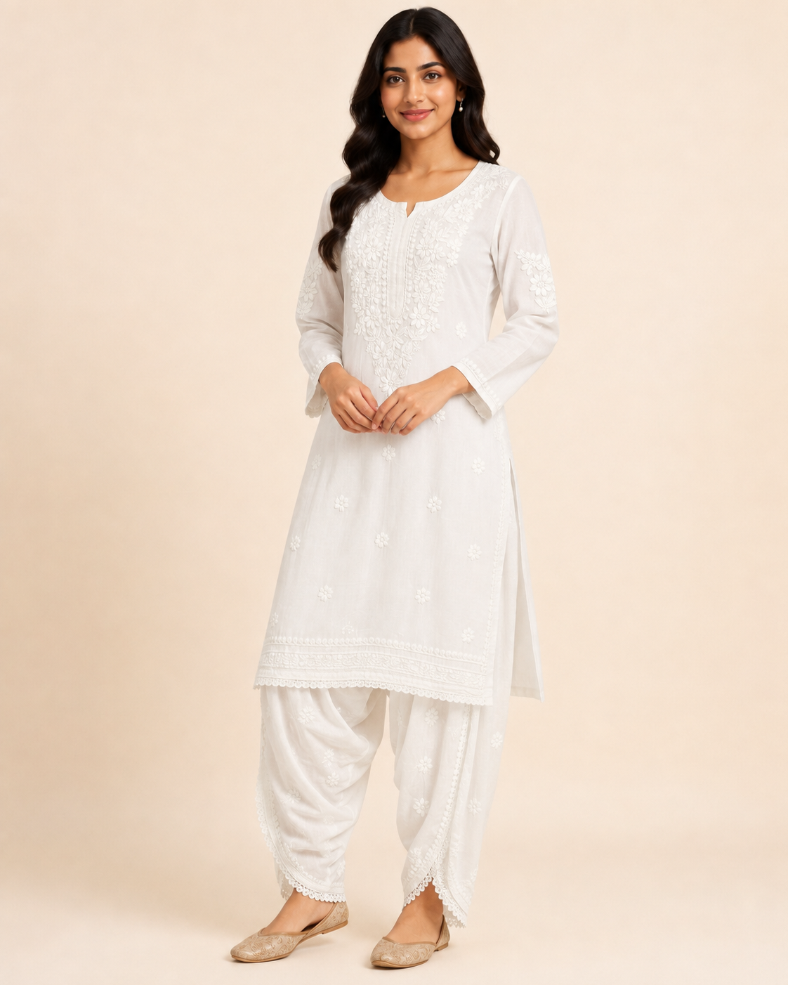 Ivory White Chikankari Kurta with Patiala Pant Set