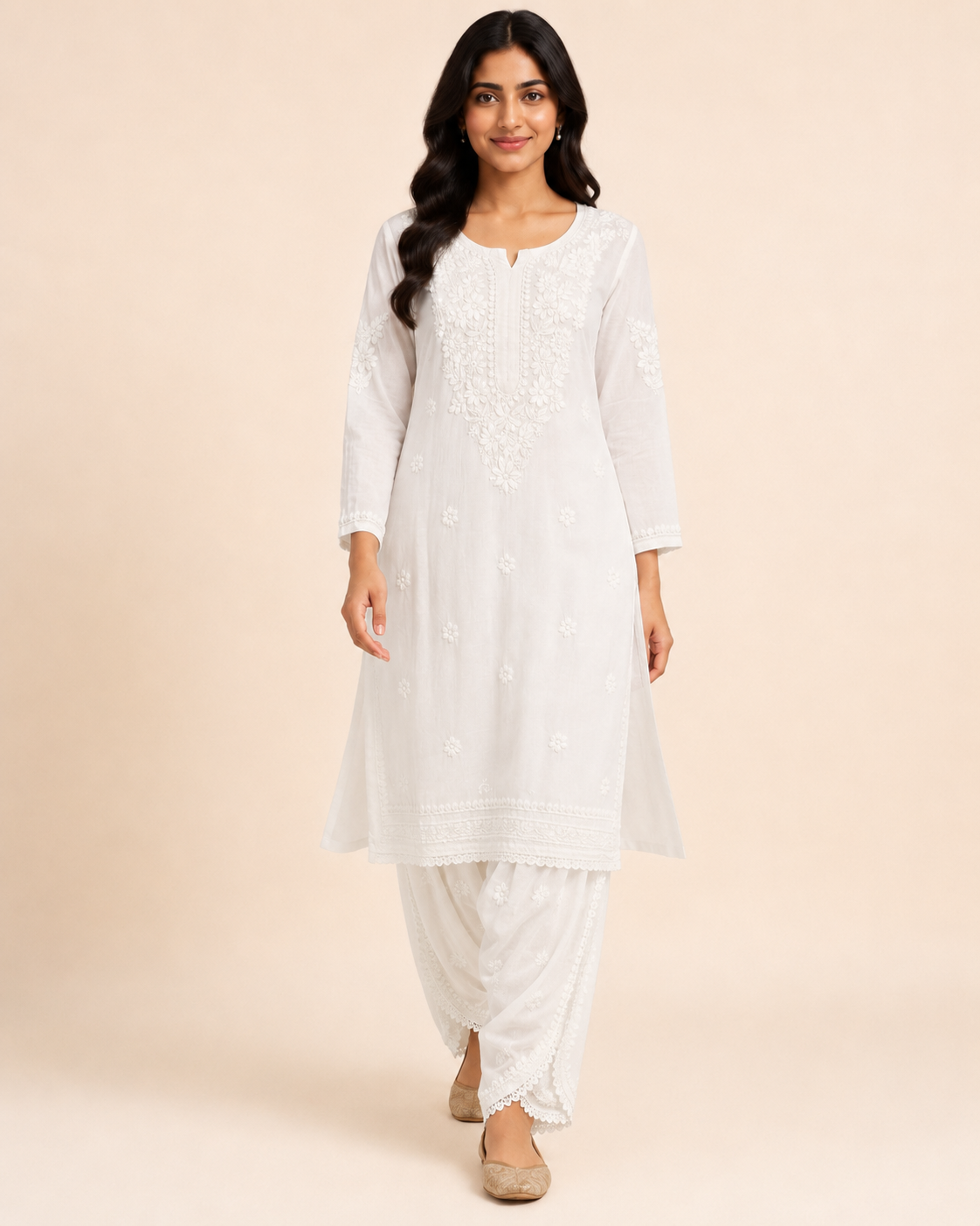 Ivory White Chikankari Kurta with Patiala Pant Set