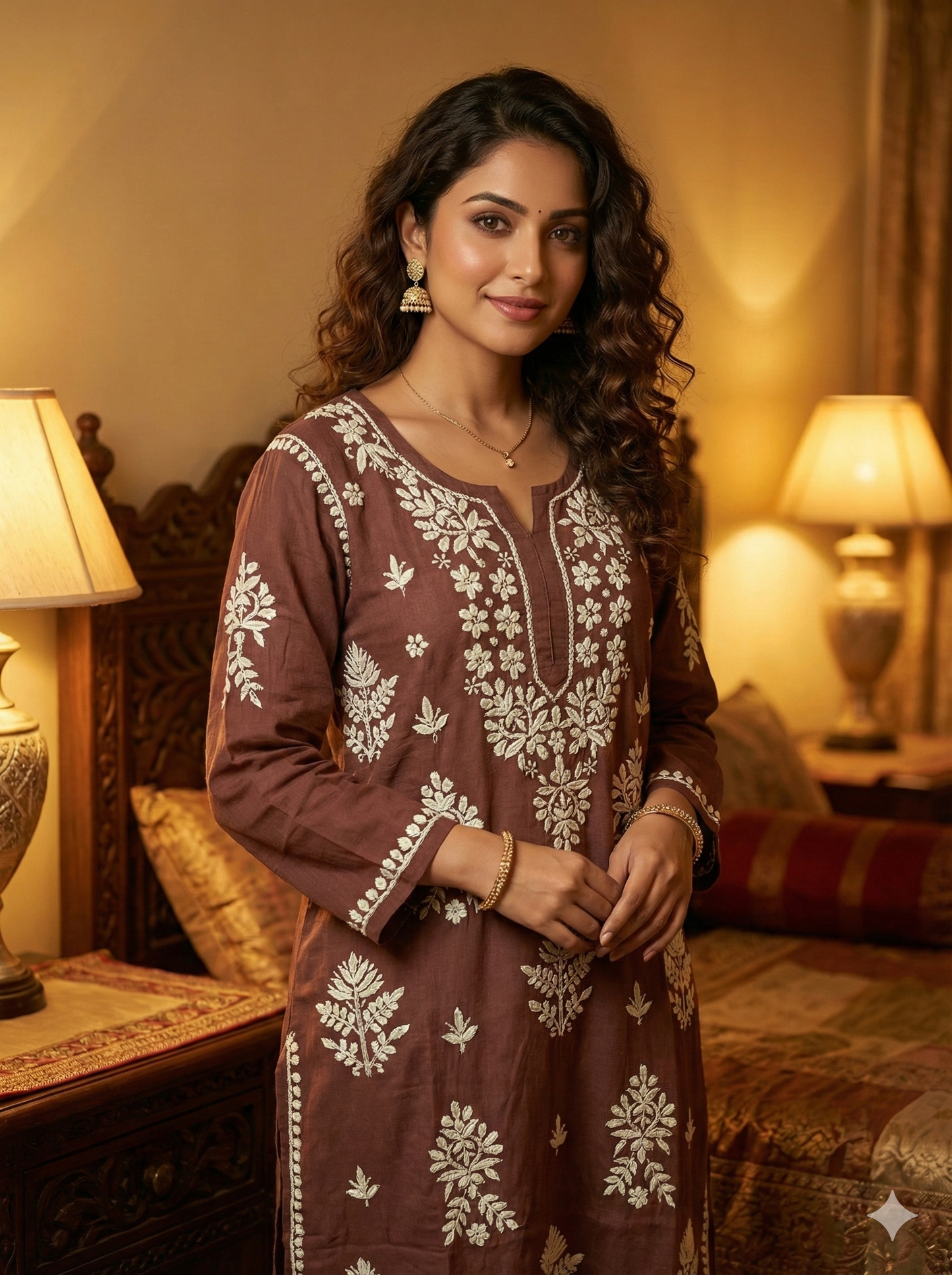 Wine Color Rayon Chikankari Kurti for Women | Handcrafted Lucknowi Embroidery – Lucknow Best Chikankari